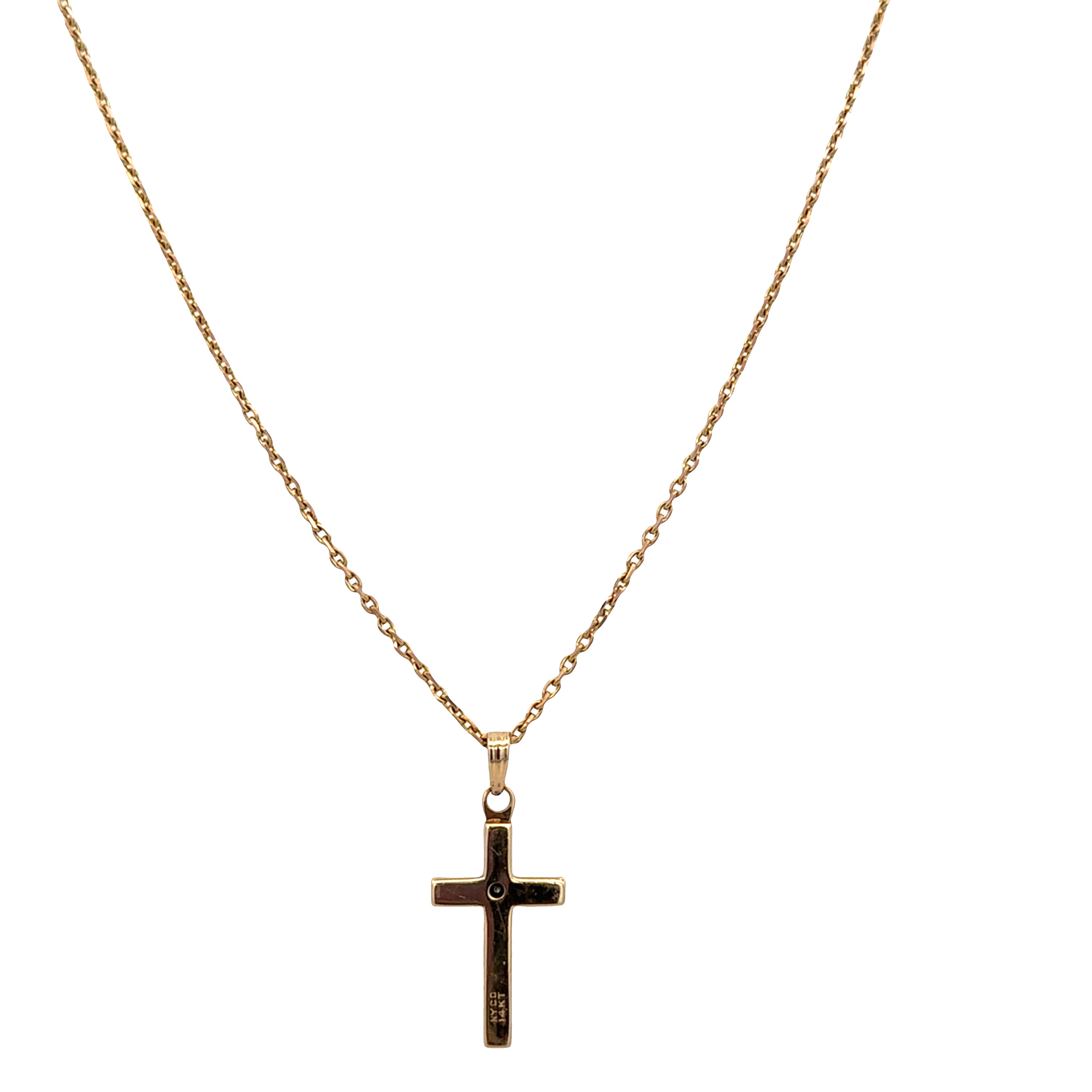 Vintage 14k Yellow & White Gold Diamond Cross Pendant Necklace – 18"