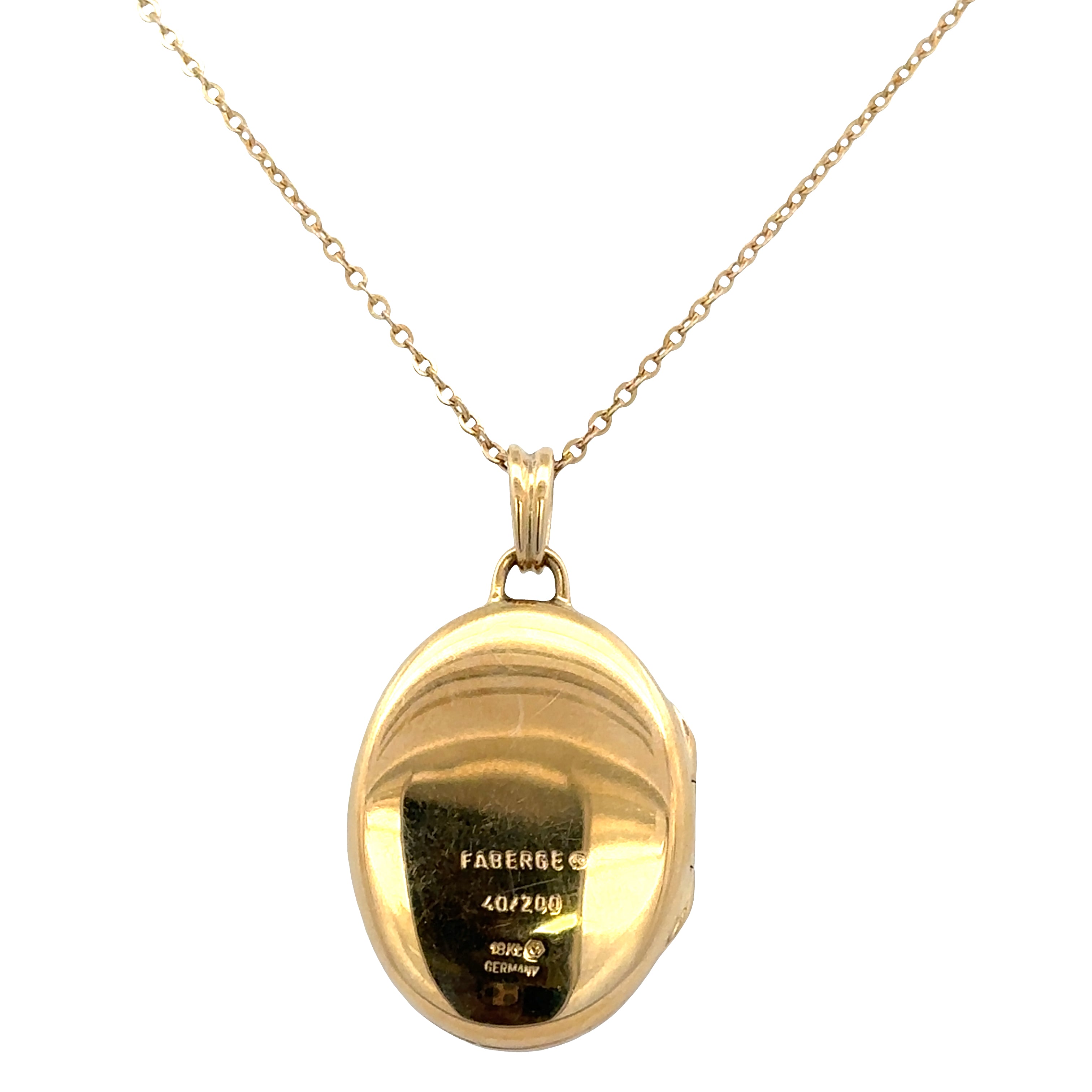 Estate Fabergé 18k Yellow Gold Blue Guilloché Enamel Locket Necklace – 20"