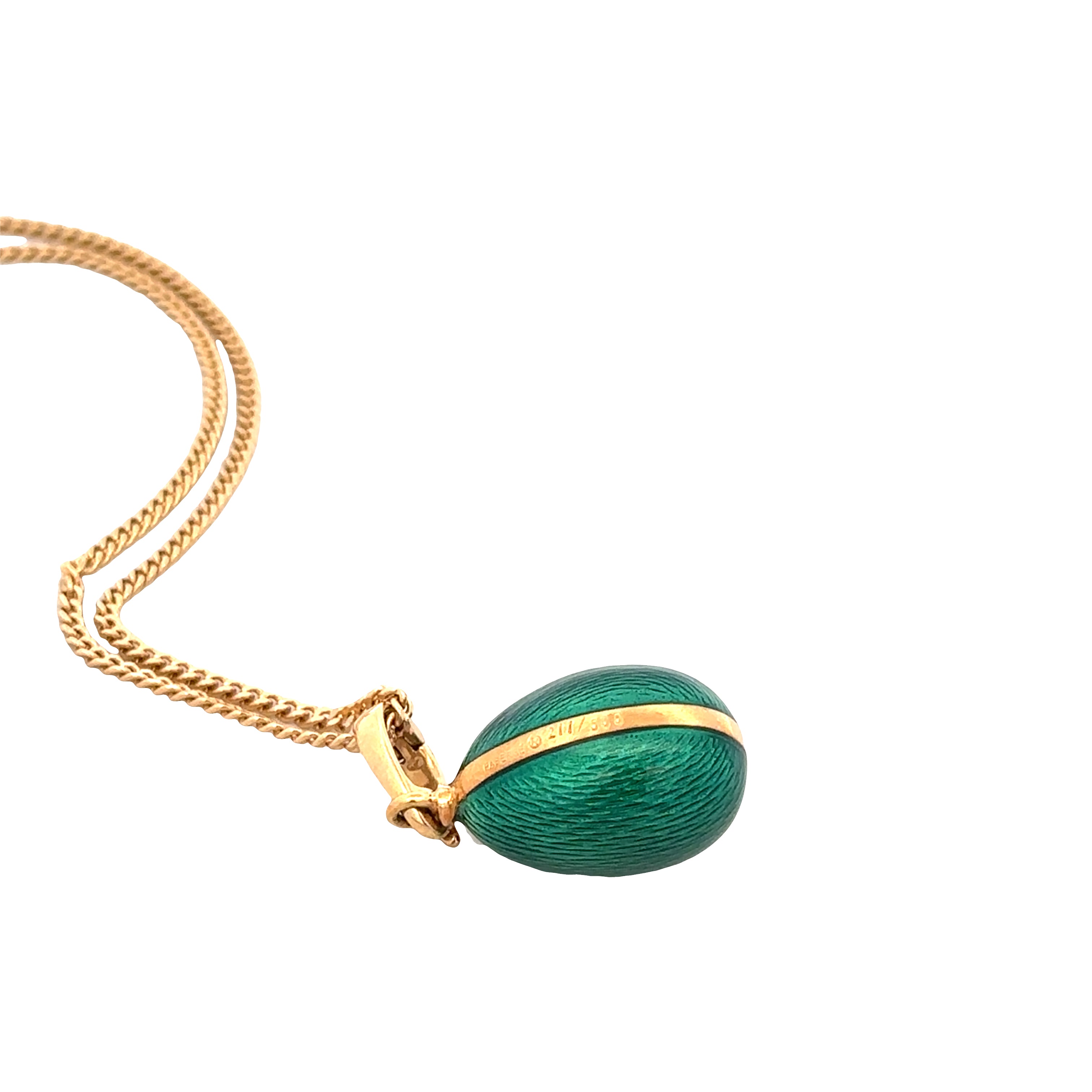 Estate Fabergé 18k Yellow Gold Guilloché Enamel Egg Pendant Necklace – 20"