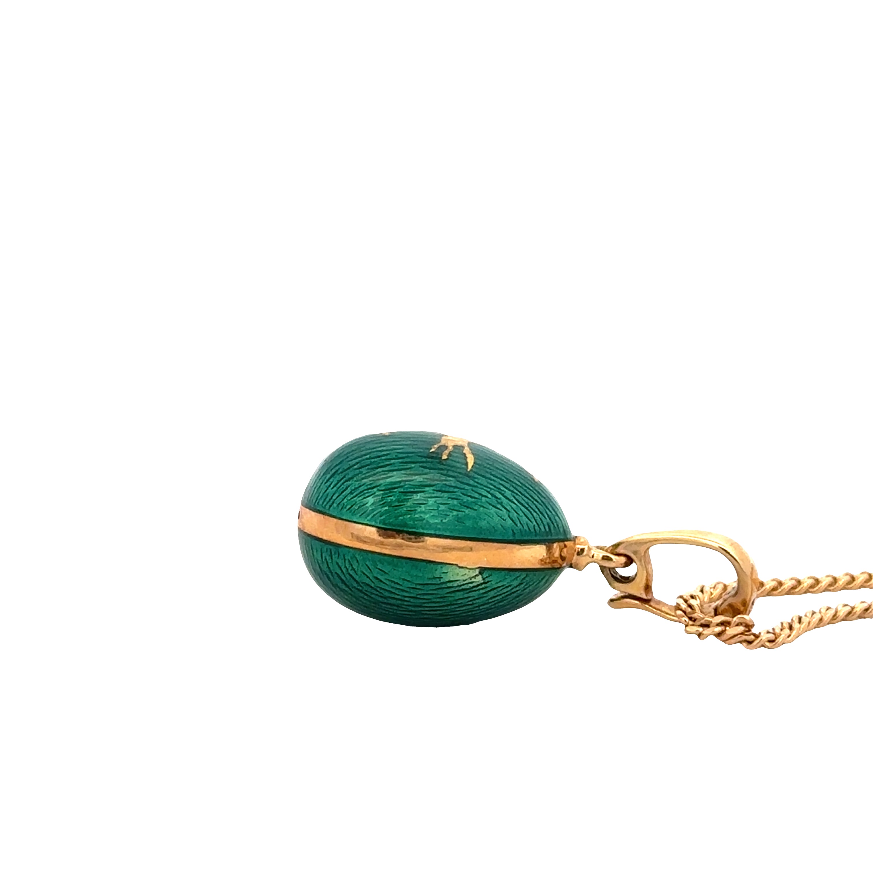 Estate Fabergé 18k Yellow Gold Guilloché Enamel Egg Pendant Necklace – 20"
