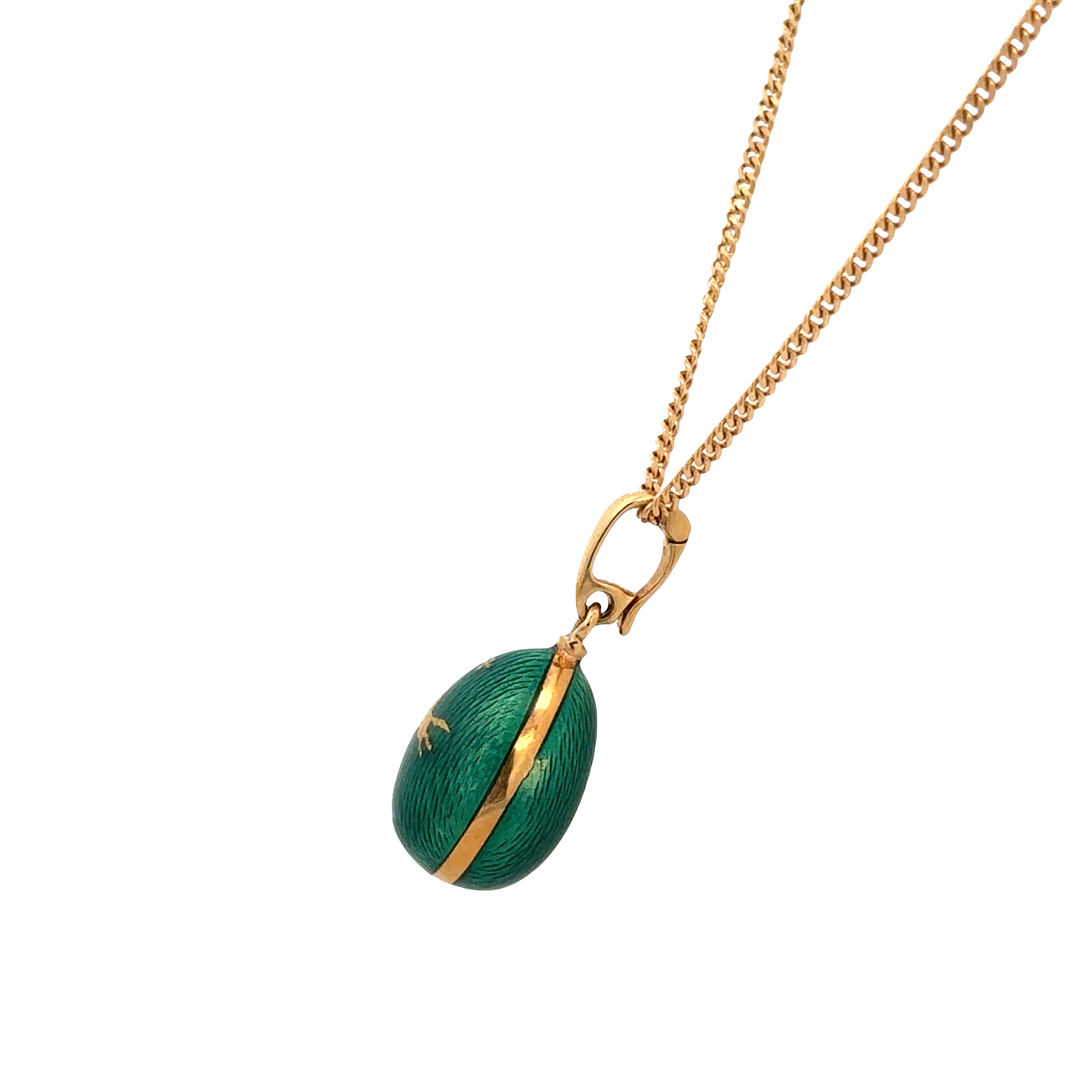 Estate Fabergé 18k Yellow Gold Guilloché Enamel Egg Pendant Necklace – 20"