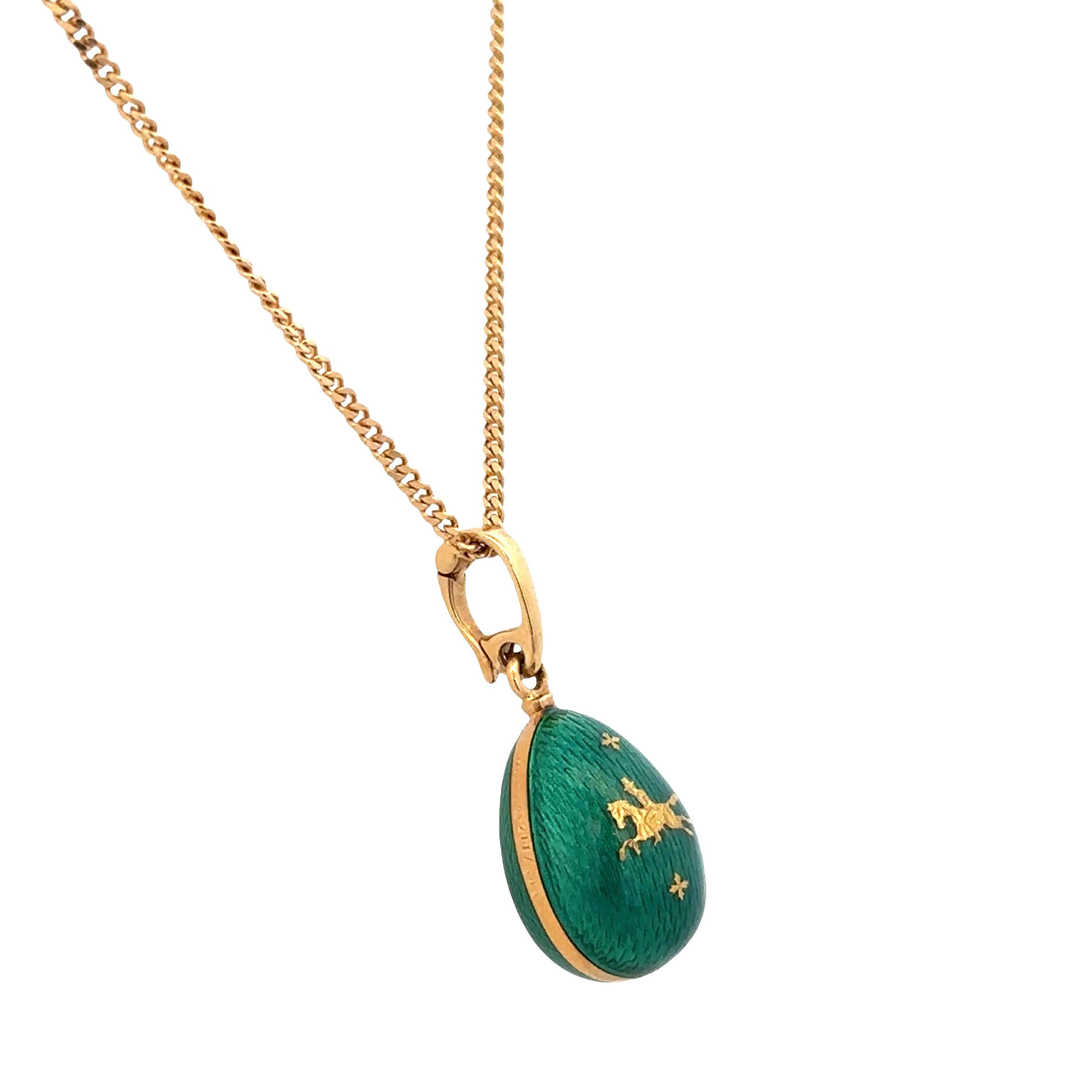 Estate Fabergé 18k Yellow Gold Guilloché Enamel Egg Pendant Necklace – 20"