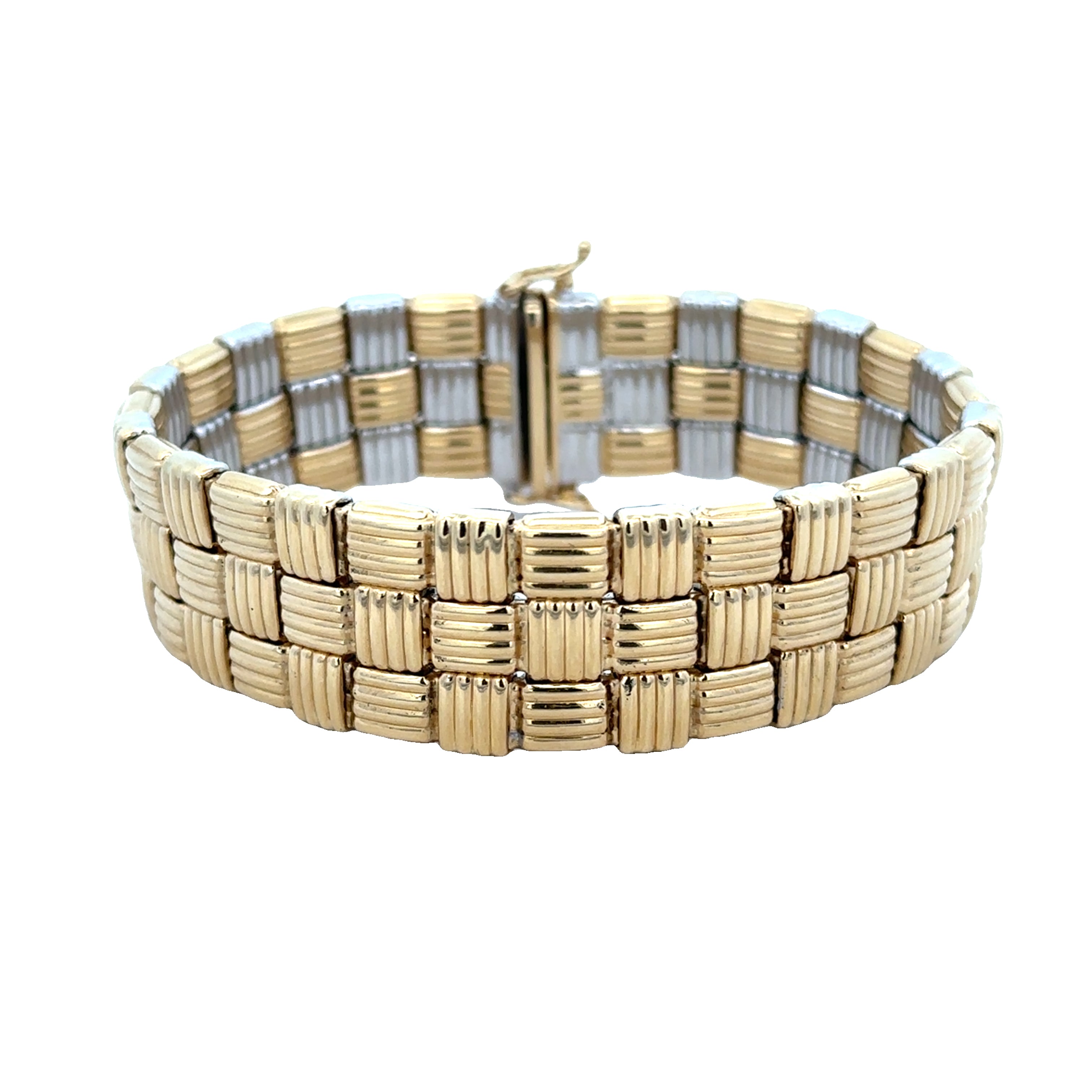 Reversible Basketweave Bracelet in Two Tone 18k Gold
