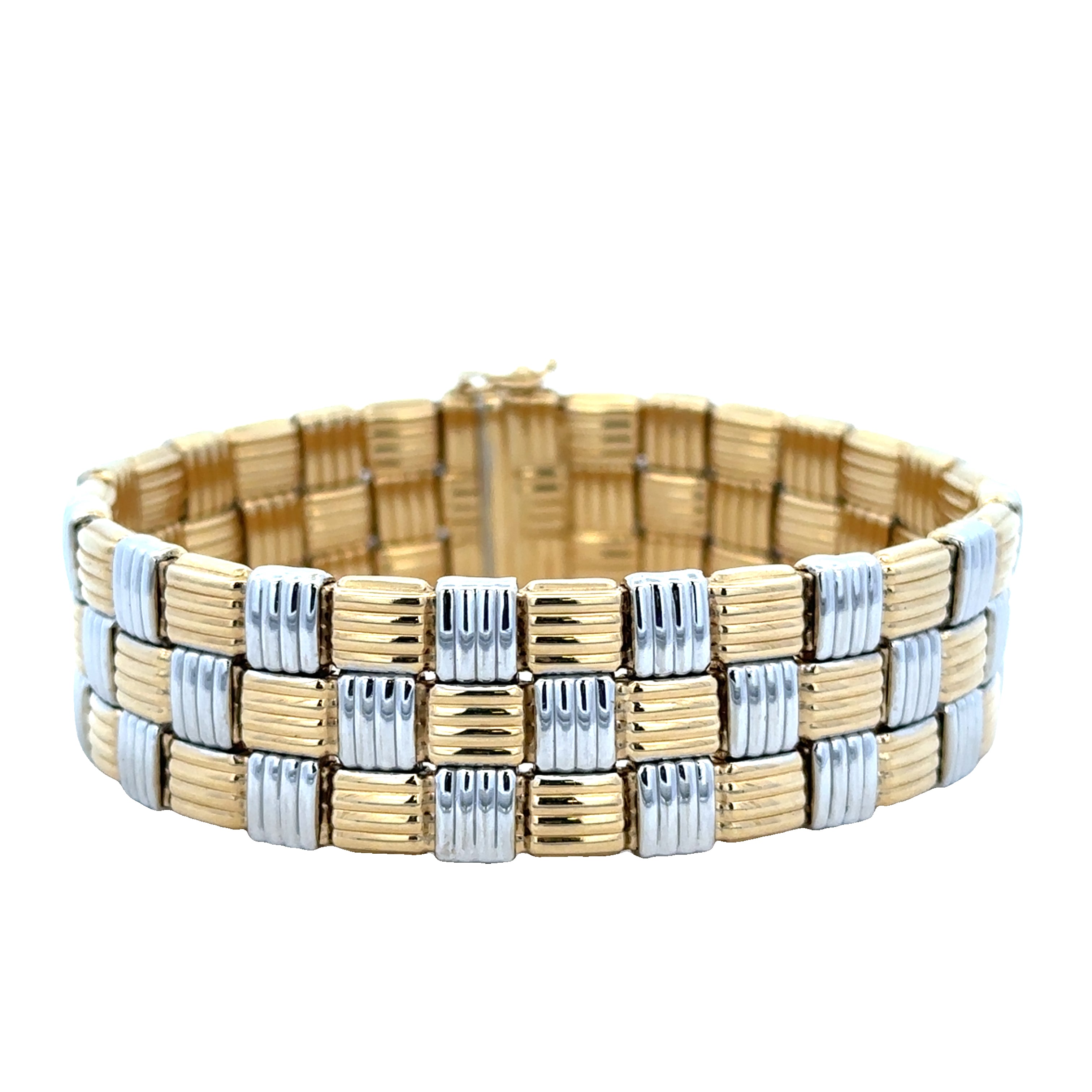 Reversible Basketweave Bracelet in Two Tone 18k Gold