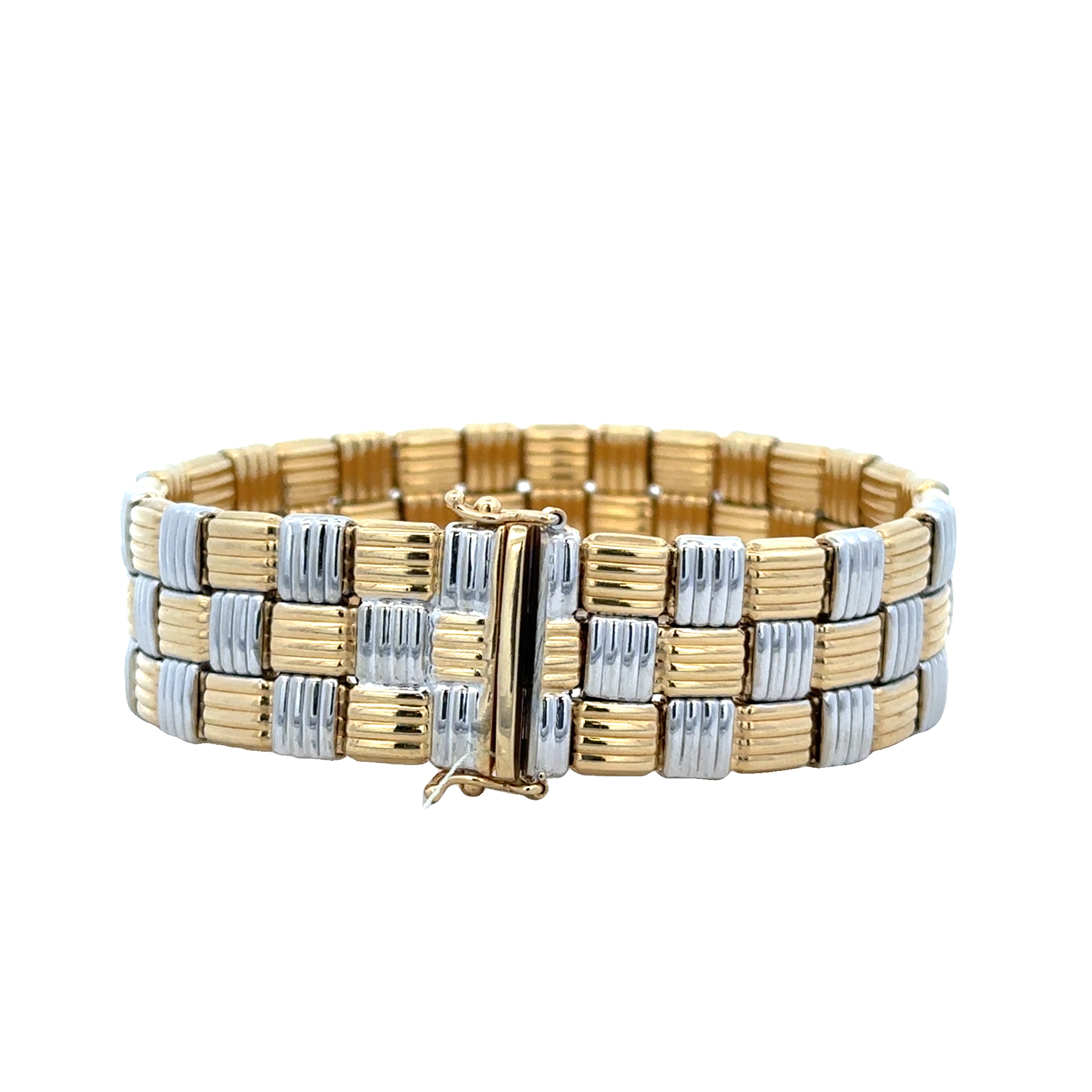 Reversible Basketweave Bracelet in Two Tone 18k Gold