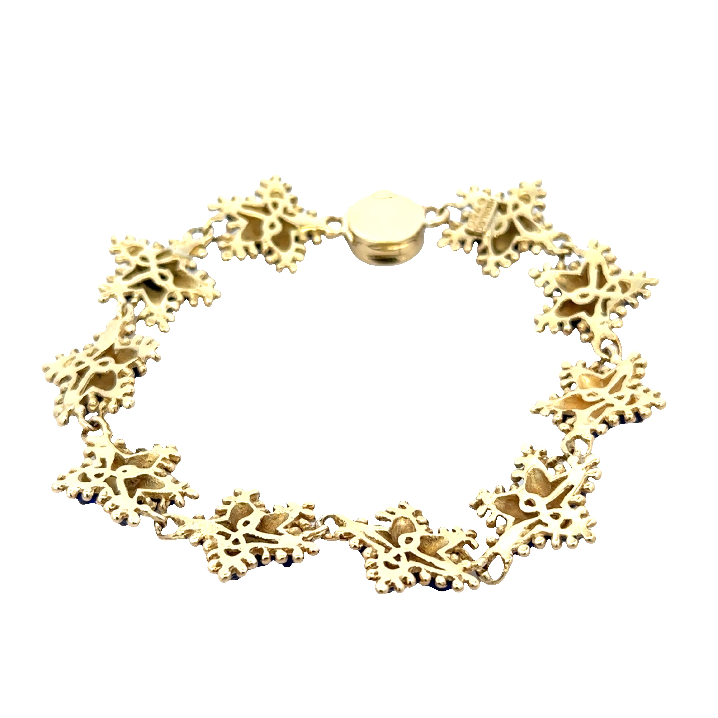 Vintage 18k Yellow Gold Starfish Bracelet with Blue Enamel – 7"