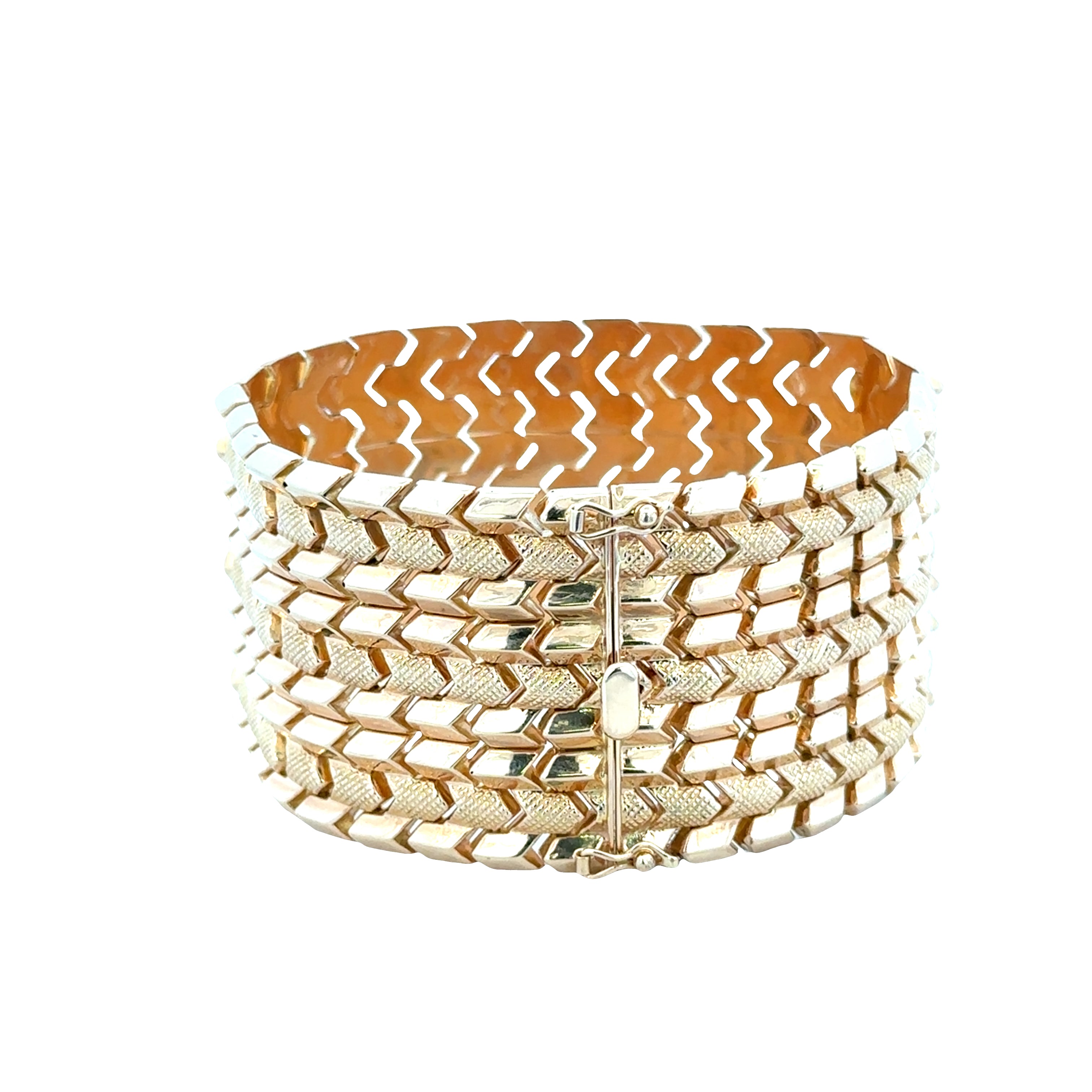Vintage 18k Rose Gold Multi-Row Chevron Link Statement Bracelet – Circa 1960s – 7.75"