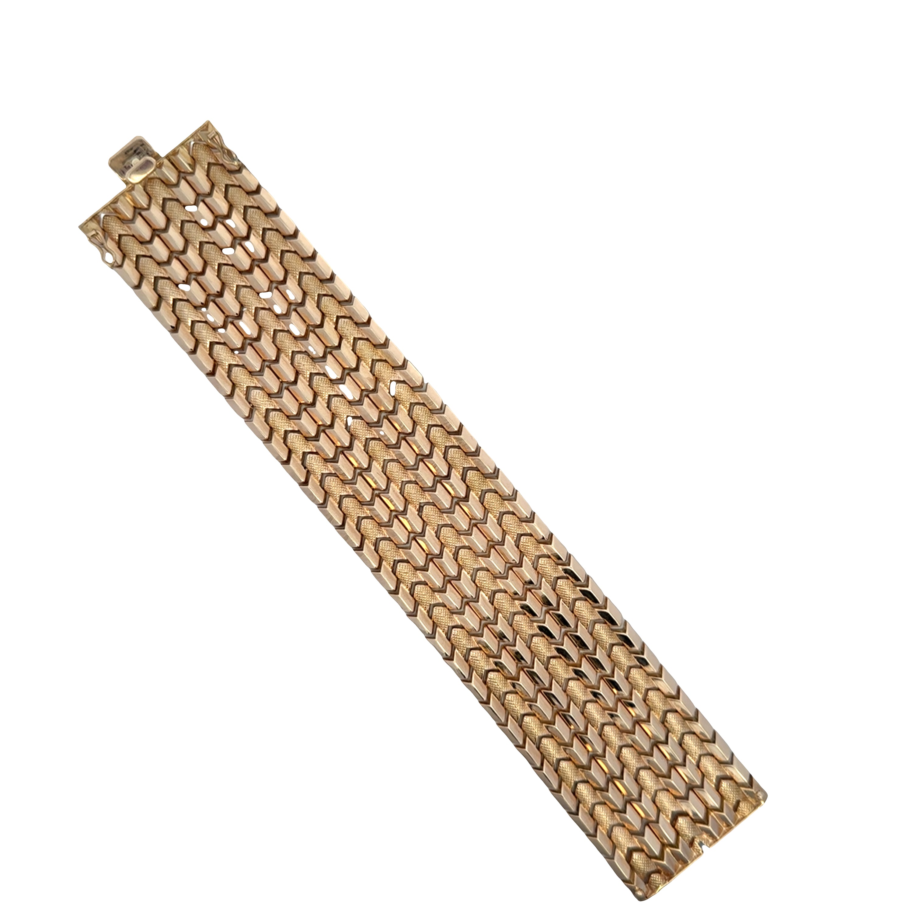 Vintage 18k Rose Gold Multi-Row Chevron Link Statement Bracelet – Circa 1960s – 7.75"