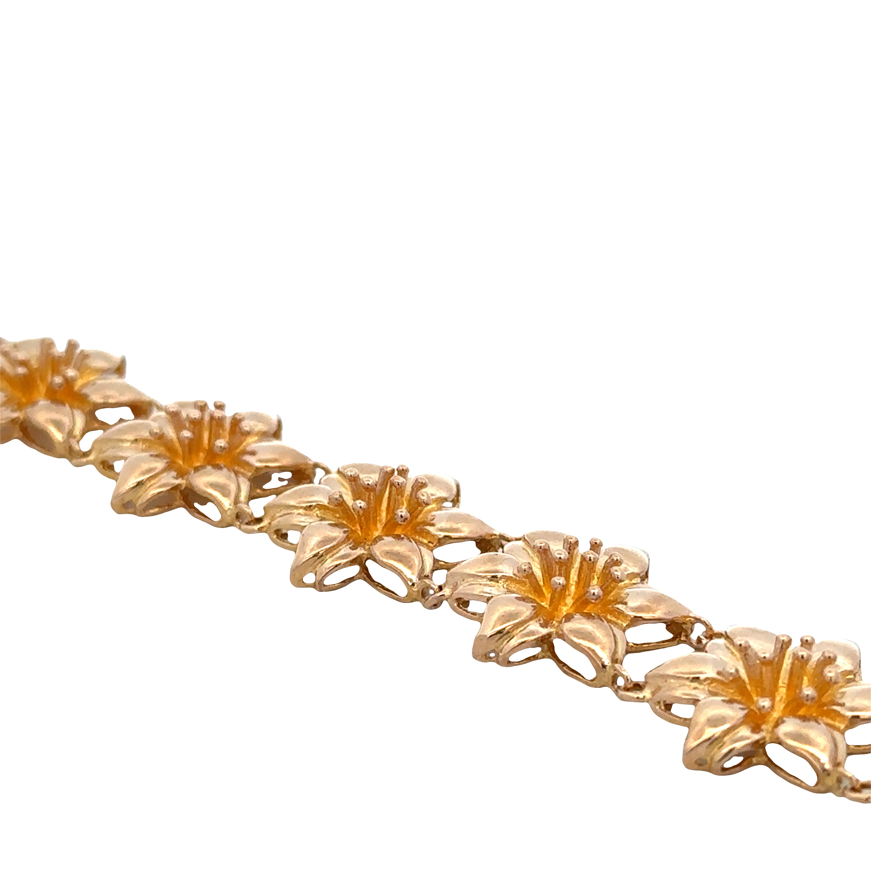 18k Yellow Gold Textured Floral Link Bracelet – 6.75" Long