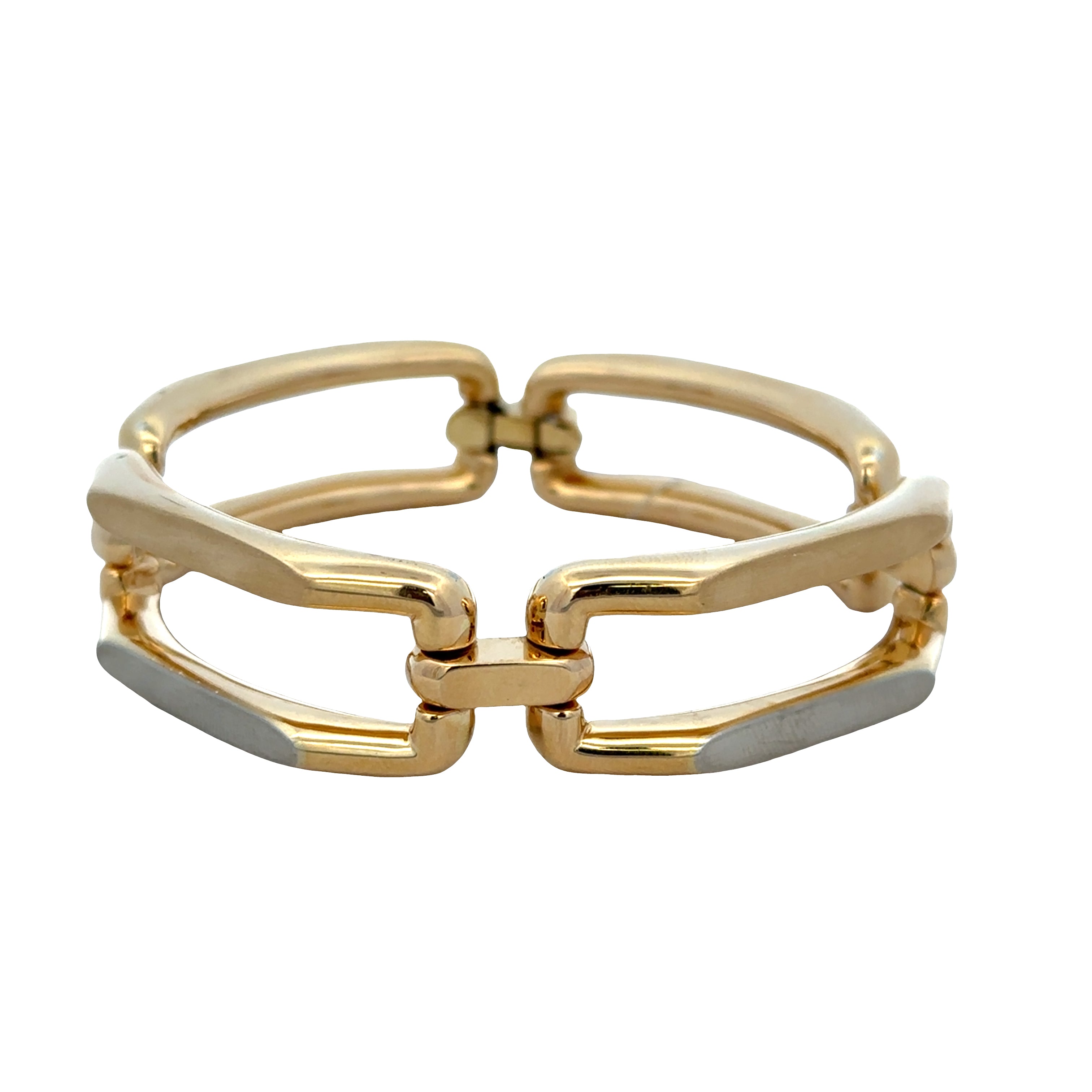 Modern 18k Yellow Gold Geometric Open-Link Bracelet – 7"