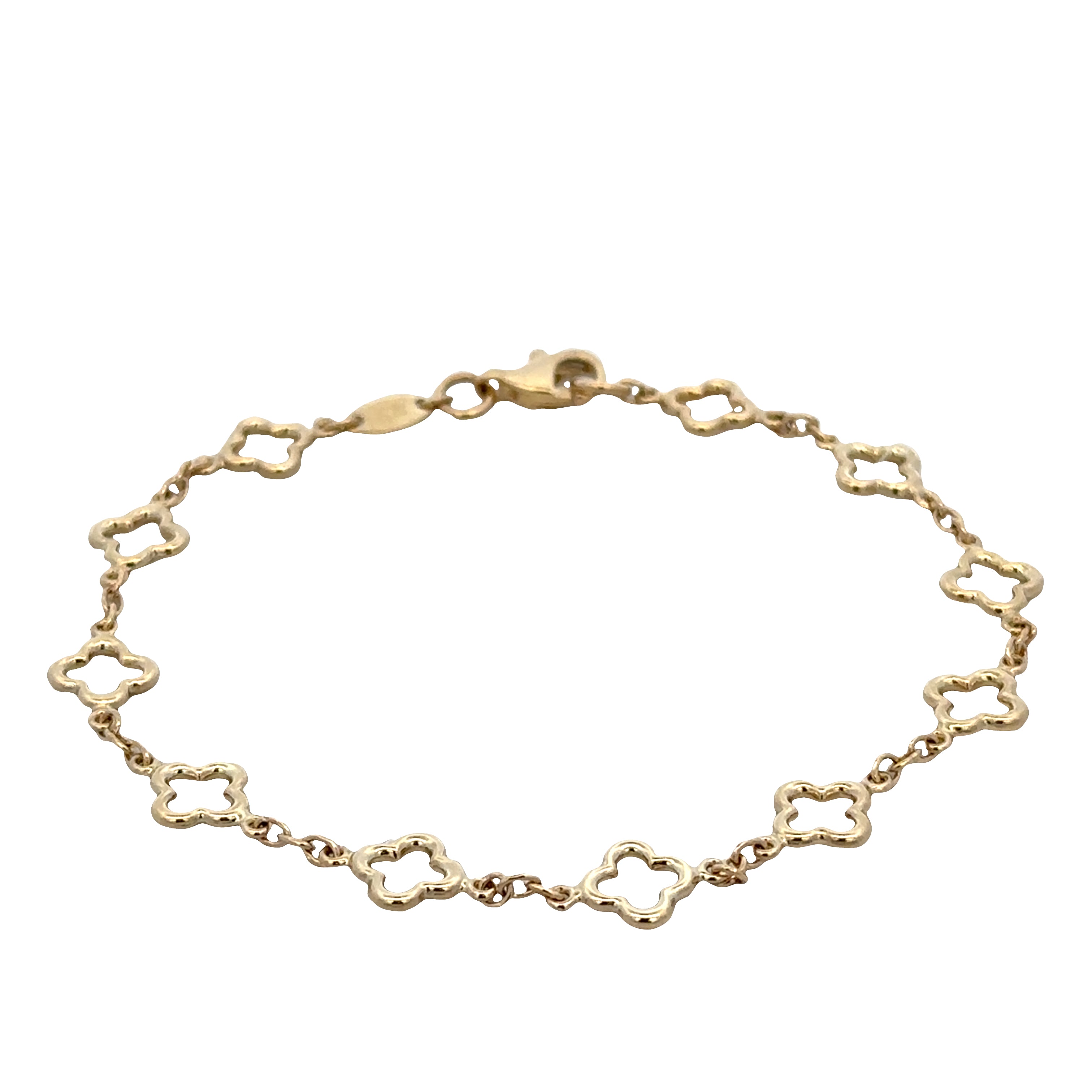 14k Yellow Gold Quatrefoil Link Bracelet – 7" Long