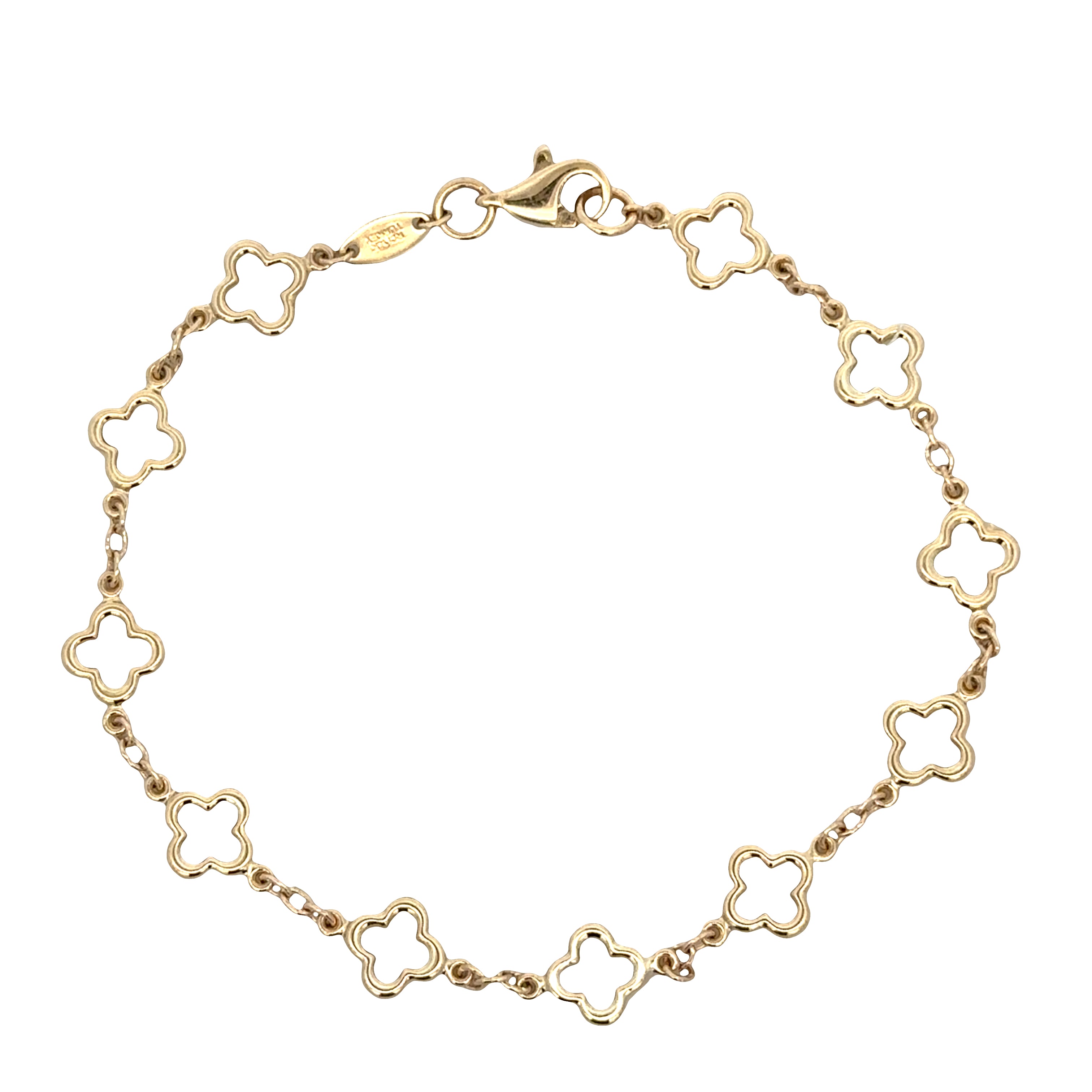 14k Yellow Gold Quatrefoil Link Bracelet – 7" Long