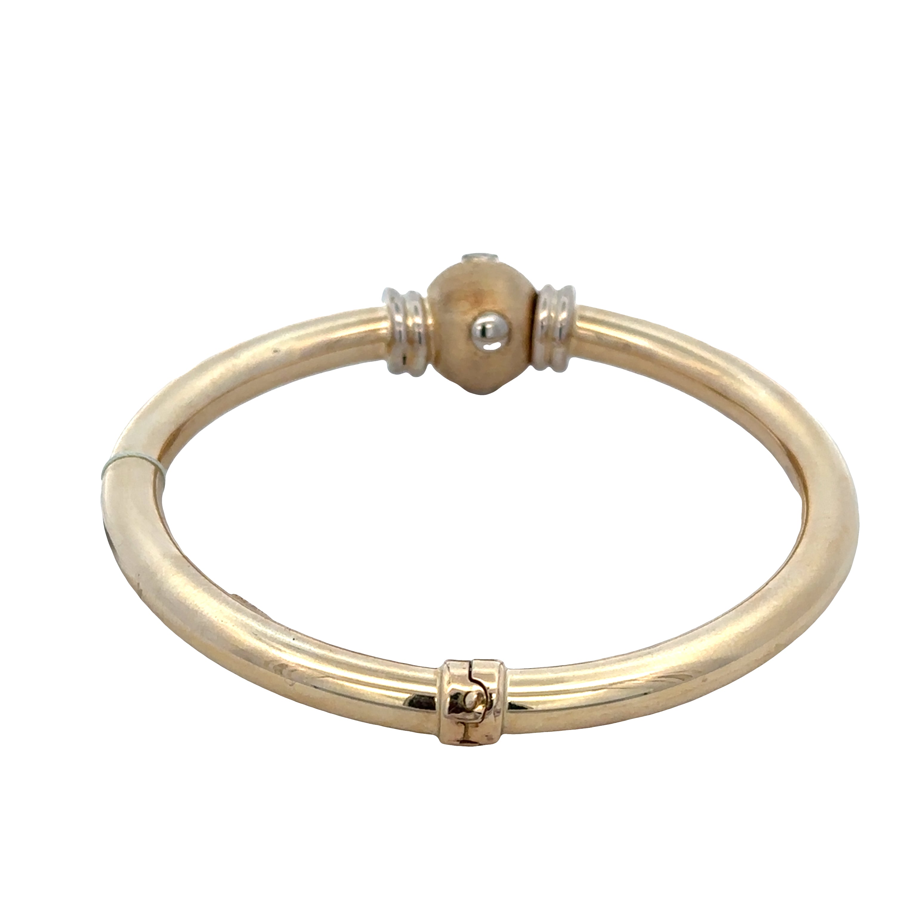 14k Yellow Gold Brushed & Polished Bangle Bracelet – Magnetic Hinged Clasp