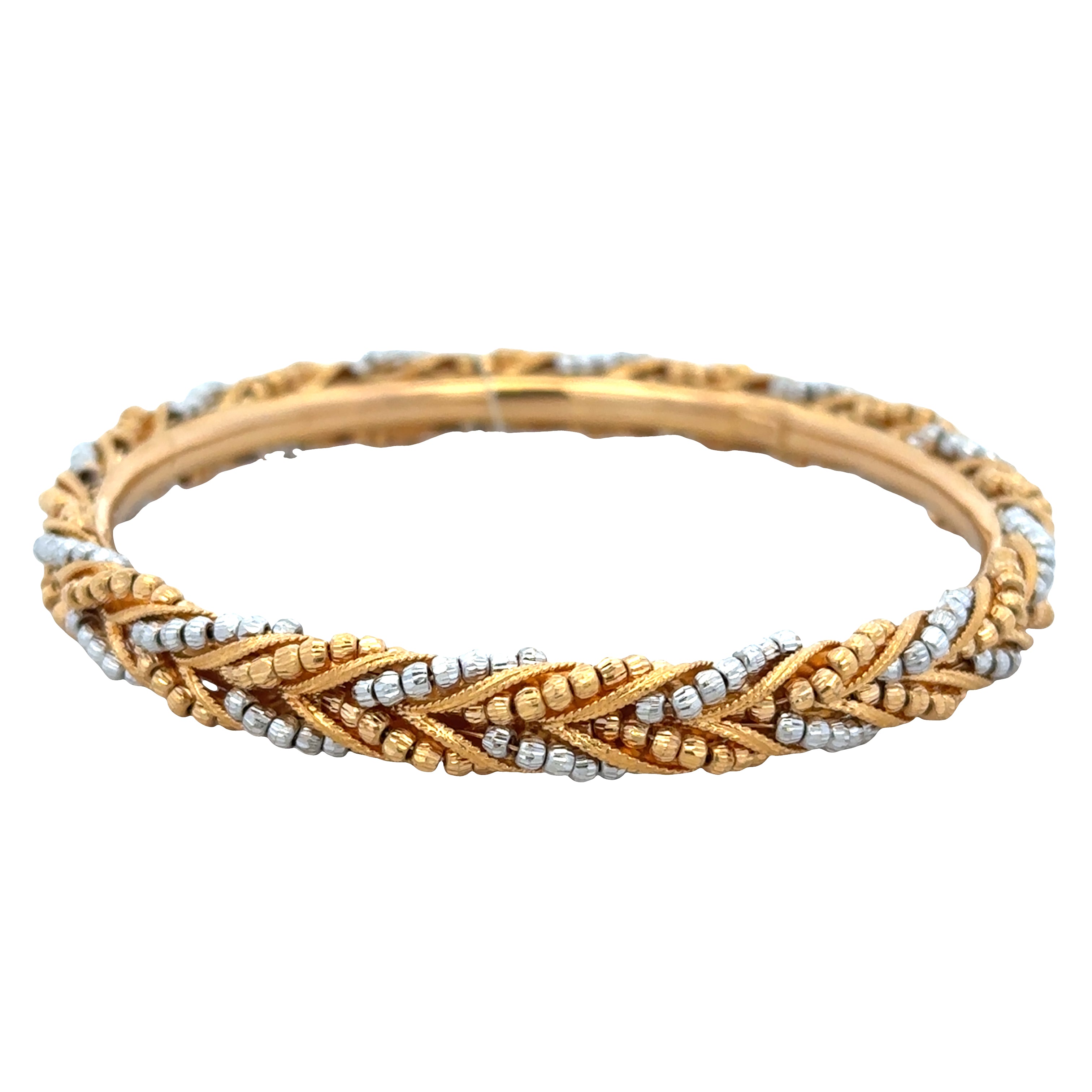 21k Yellow & White Gold Chevron Bangle Bracelet