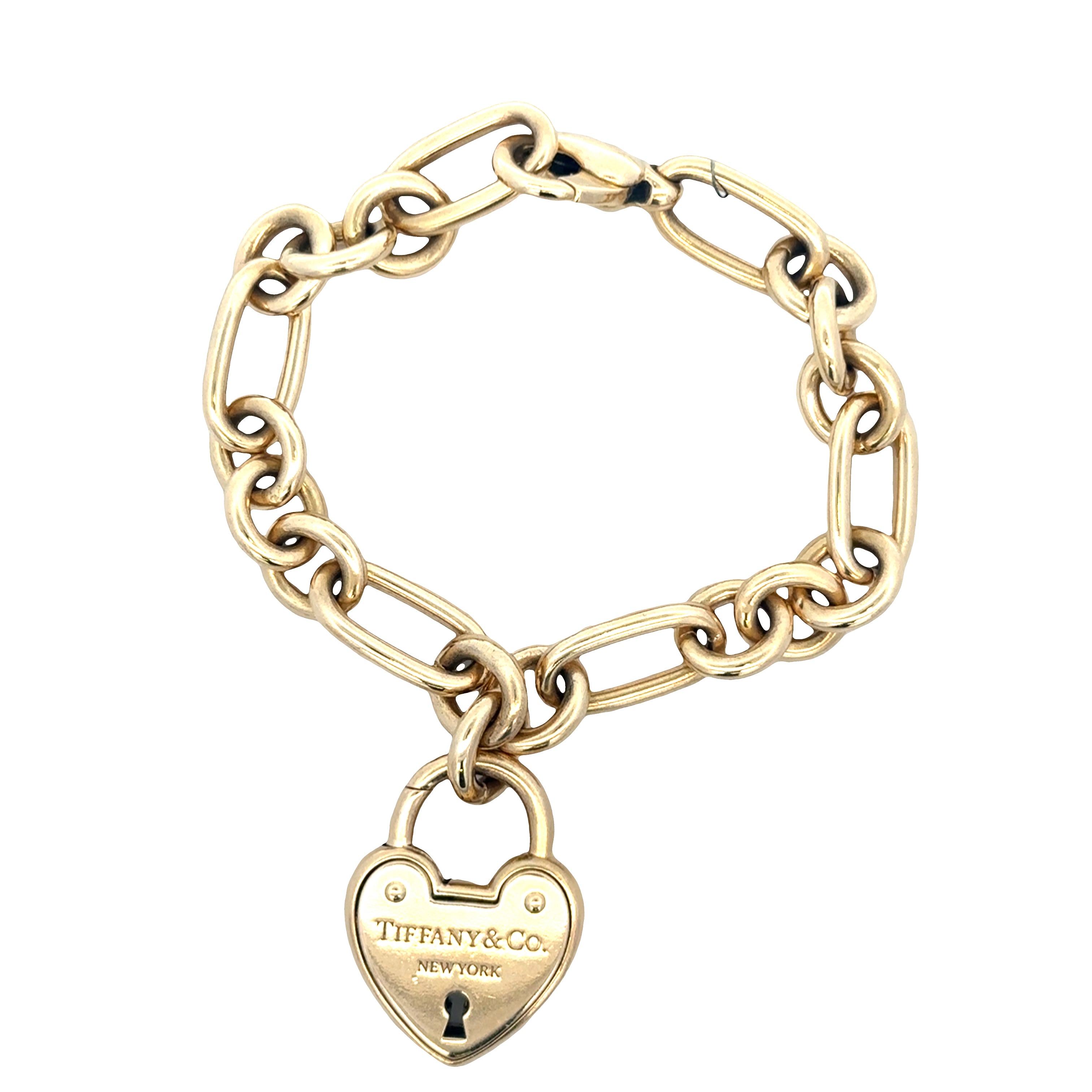 Estate Tiffany & Co. 18k Yellow Gold Heart Charm Link Bracelet – 8"