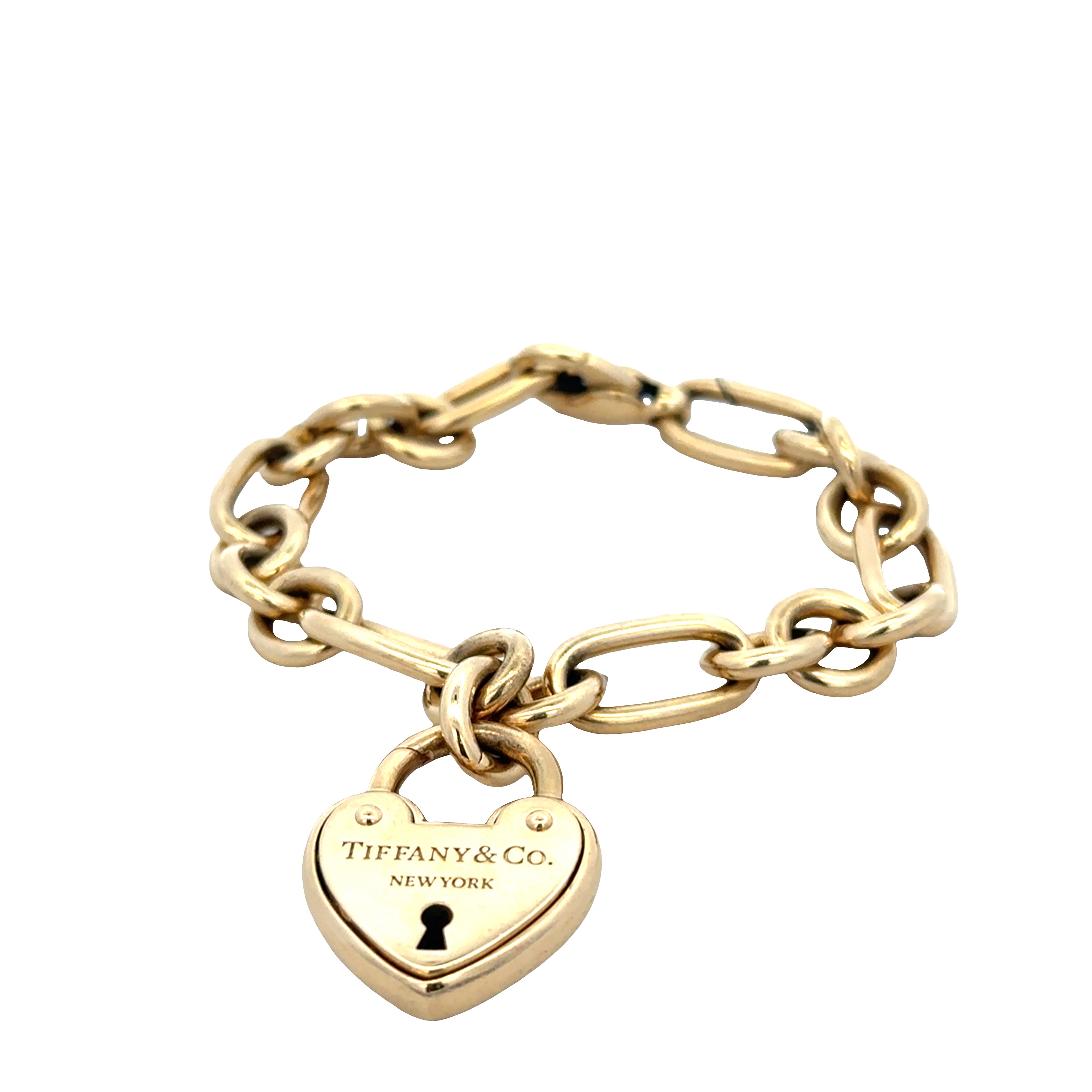 Estate Tiffany & Co. 18k Yellow Gold Heart Charm Link Bracelet – 8"
