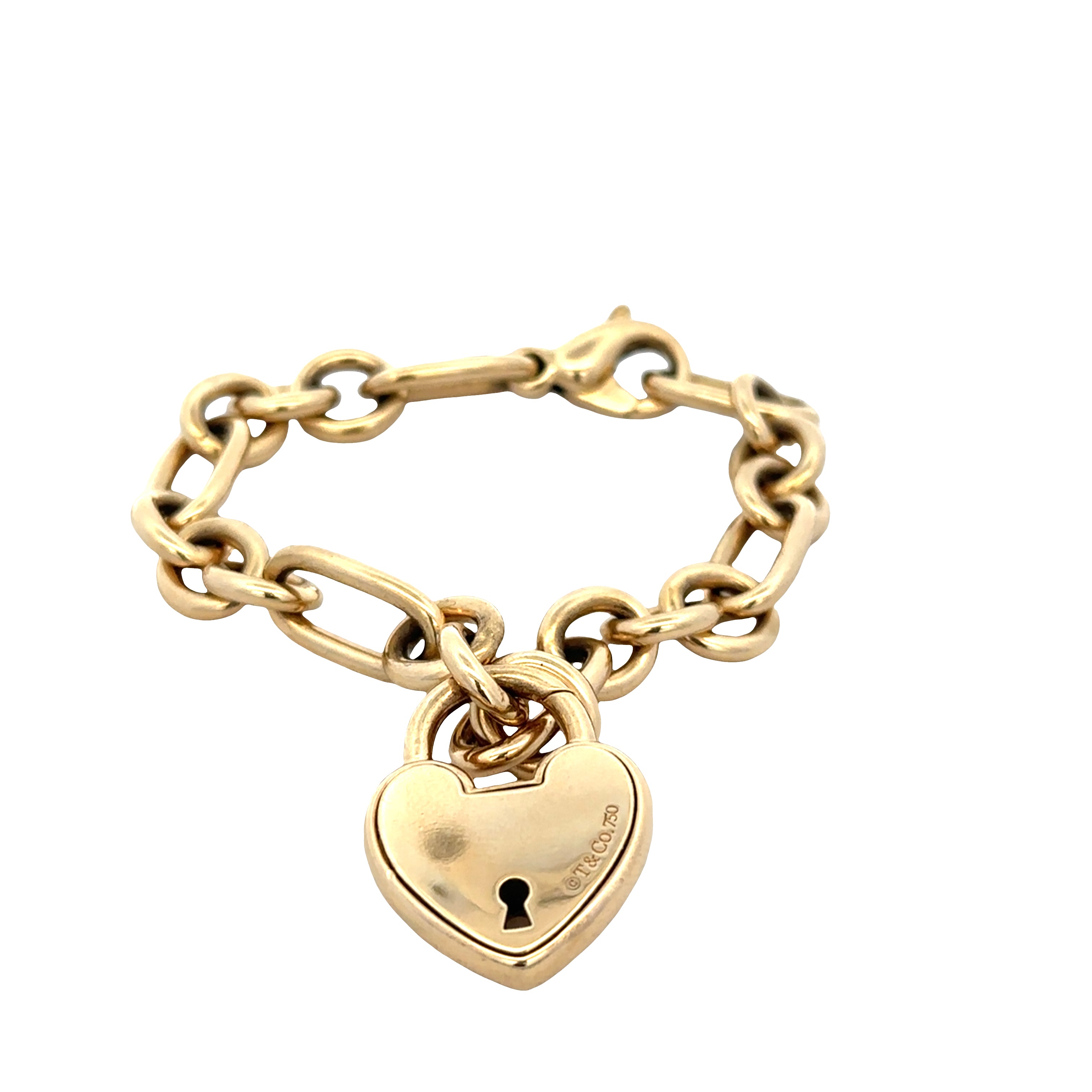 Estate Tiffany & Co. 18k Yellow Gold Heart Charm Link Bracelet – 8"