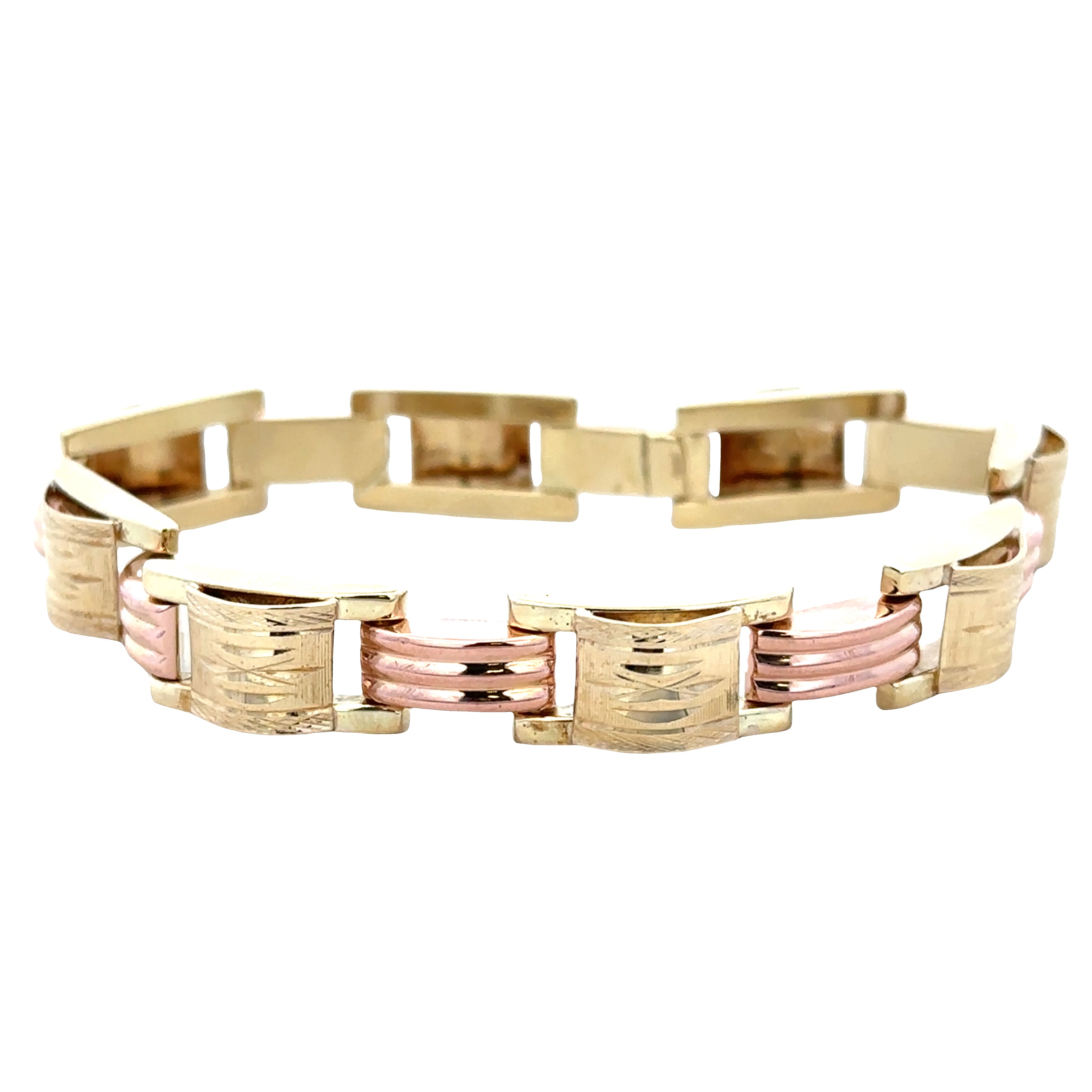 Vintage Retro 14k Yellow & Rose Gold Tank Link Bracelet – 7.5", Circa 1940s