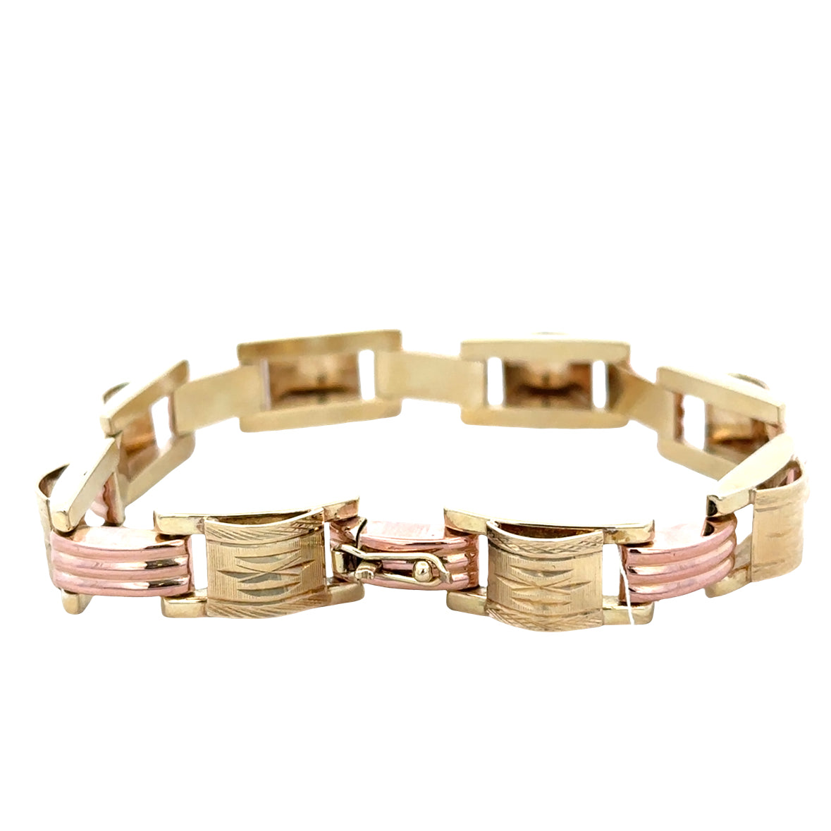Vintage Retro 14k Yellow & Rose Gold Tank Link Bracelet – 7.5", Circa 1940s