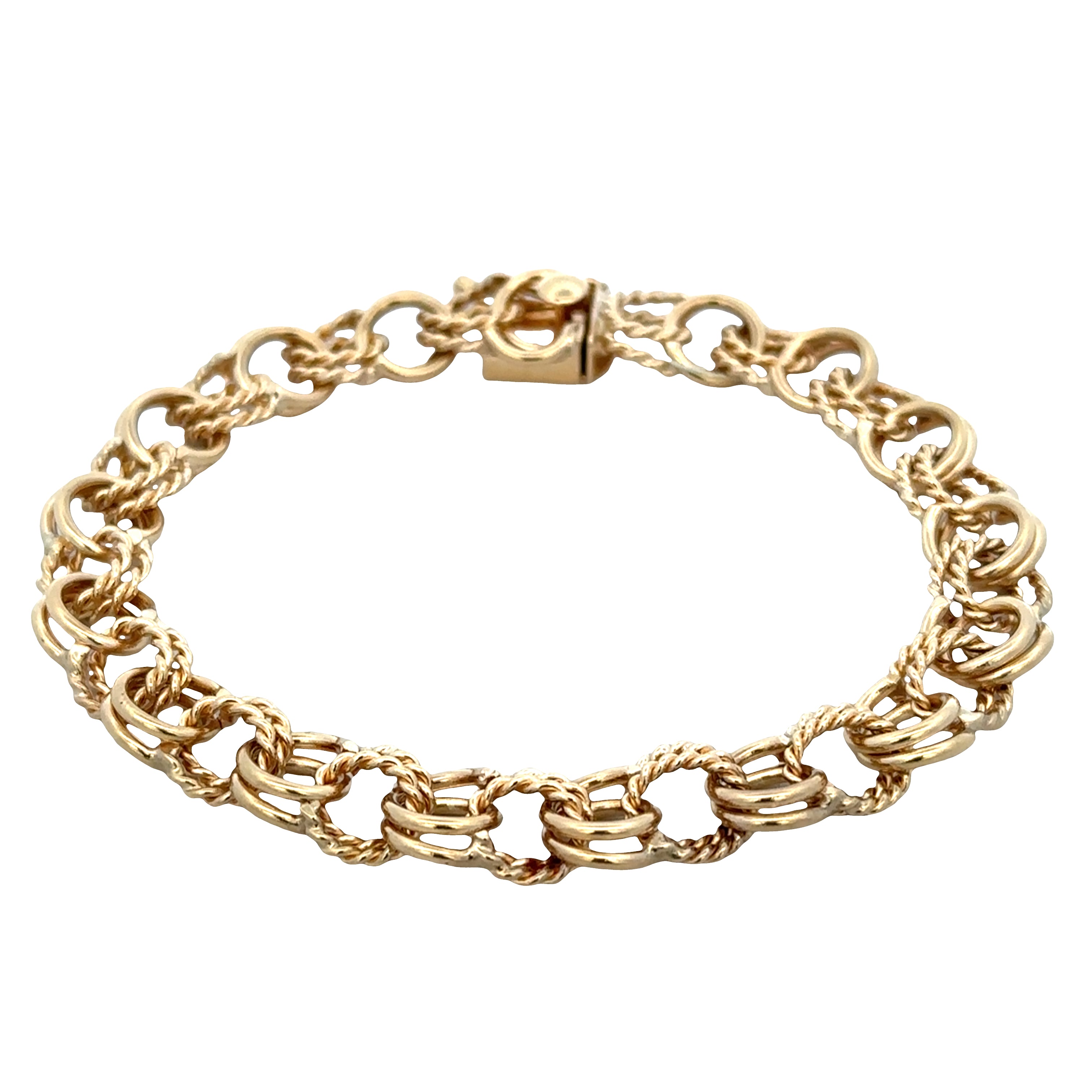 14k Yellow Gold Double Link Charm Bracelet – 7"