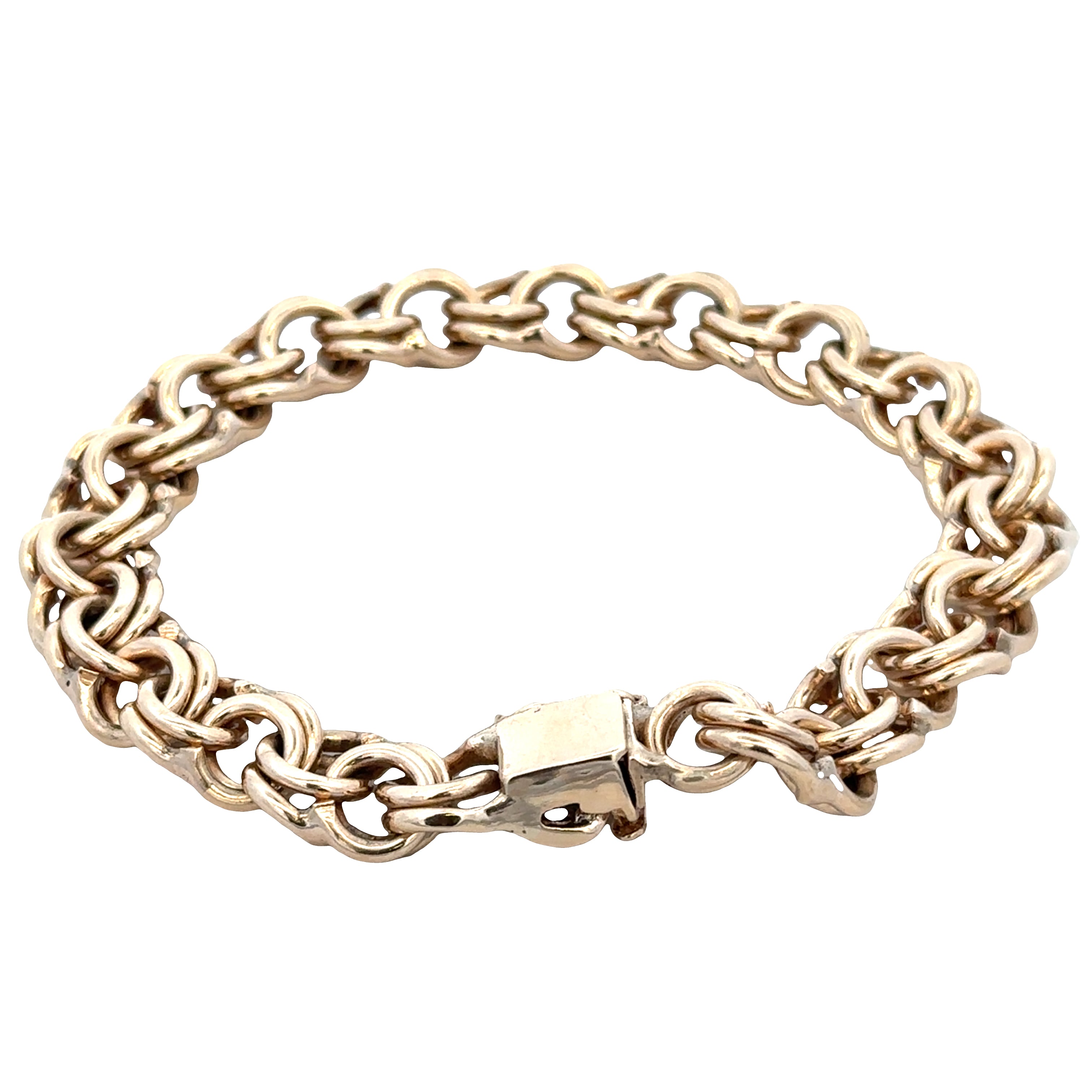 Substantial 14k Yellow Gold Double Link Charm Bracelet – 7.5"