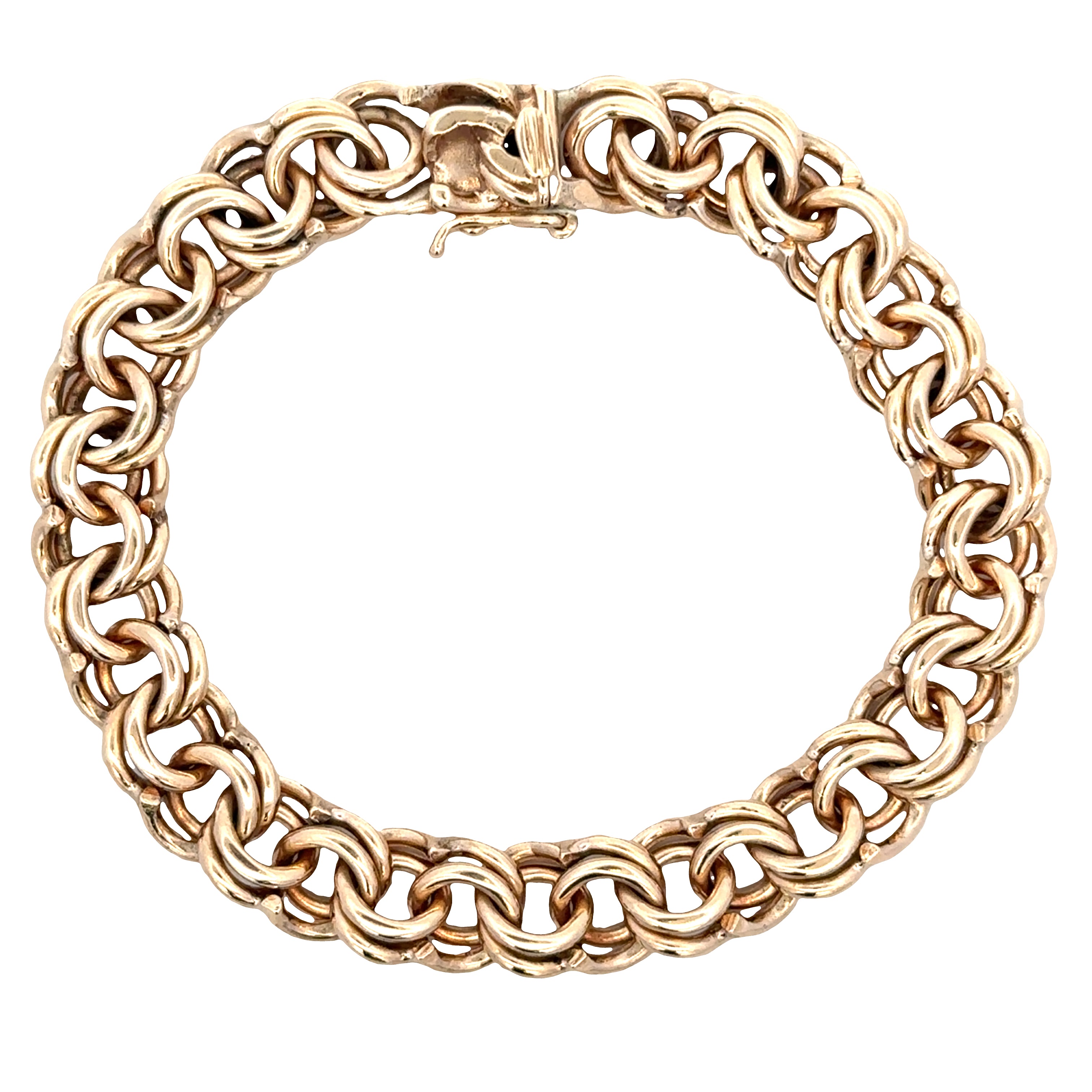 Substantial 14k Yellow Gold Double Link Charm Bracelet – 7.5"