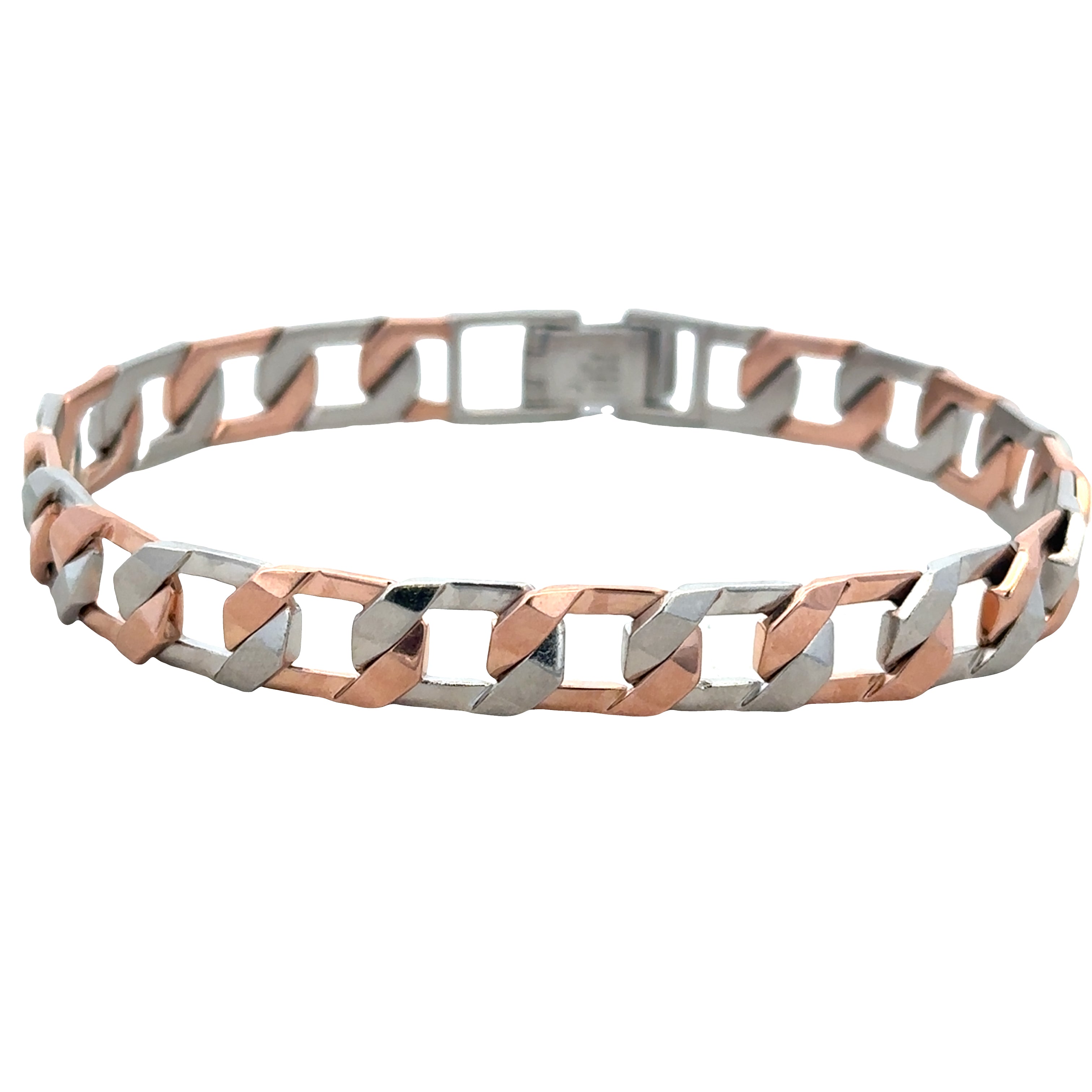 Platinum & 18k Rose Gold Men's Angular Curb Link Bracelet – 8"