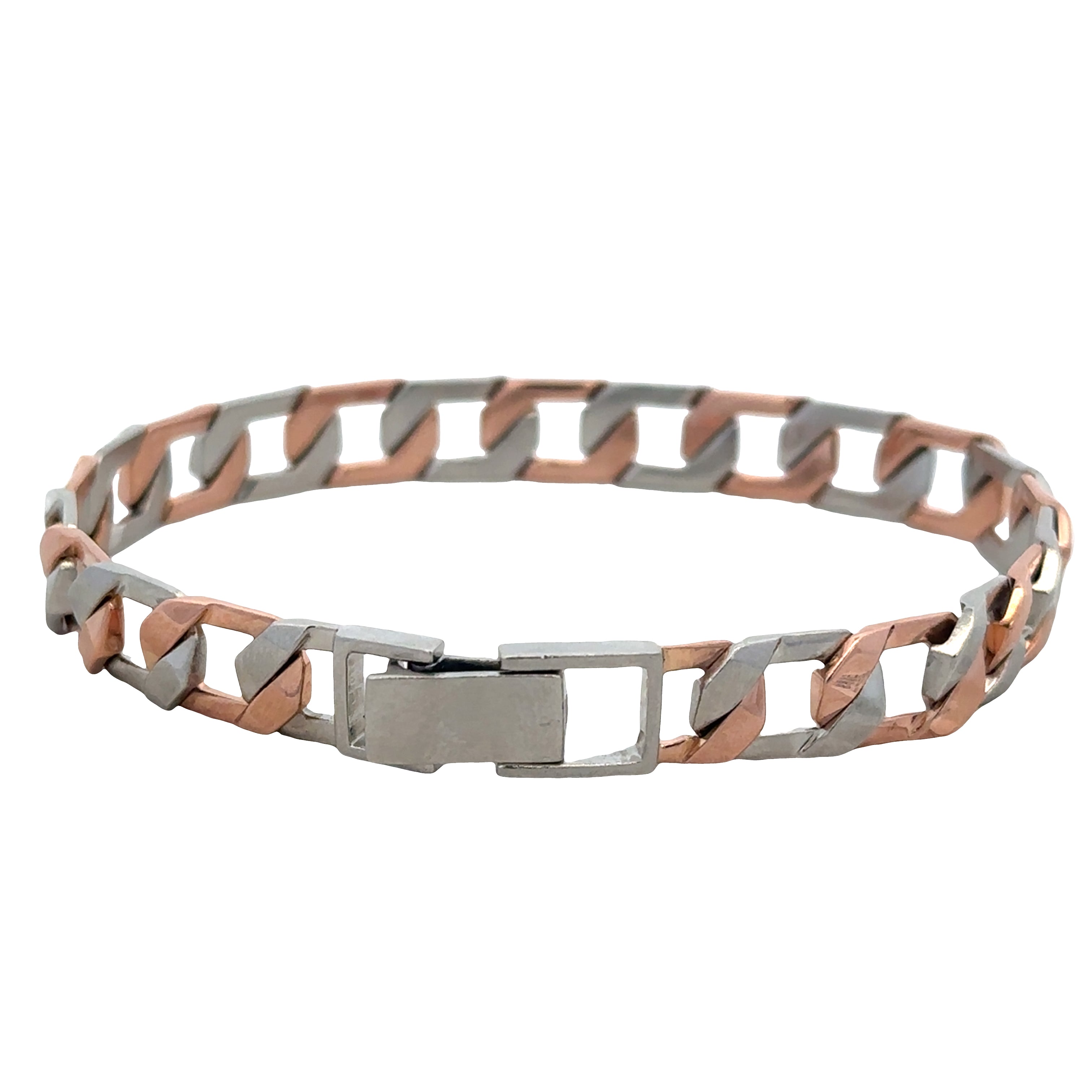 Platinum & 18k Rose Gold Men's Angular Curb Link Bracelet – 8"