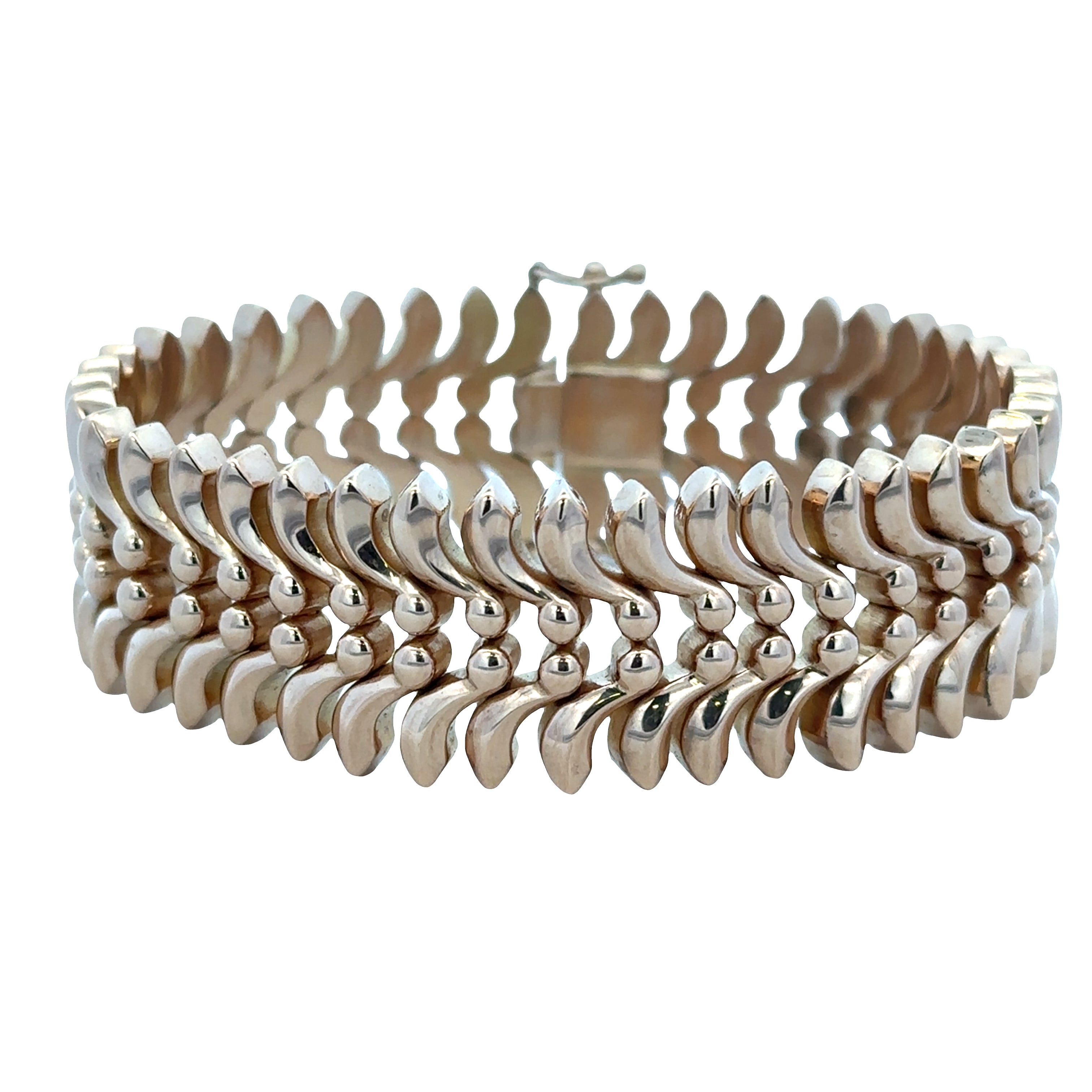 Vintage Retro 18k Rose Gold Statement Bracelet – Circa 1940s – 7.5"