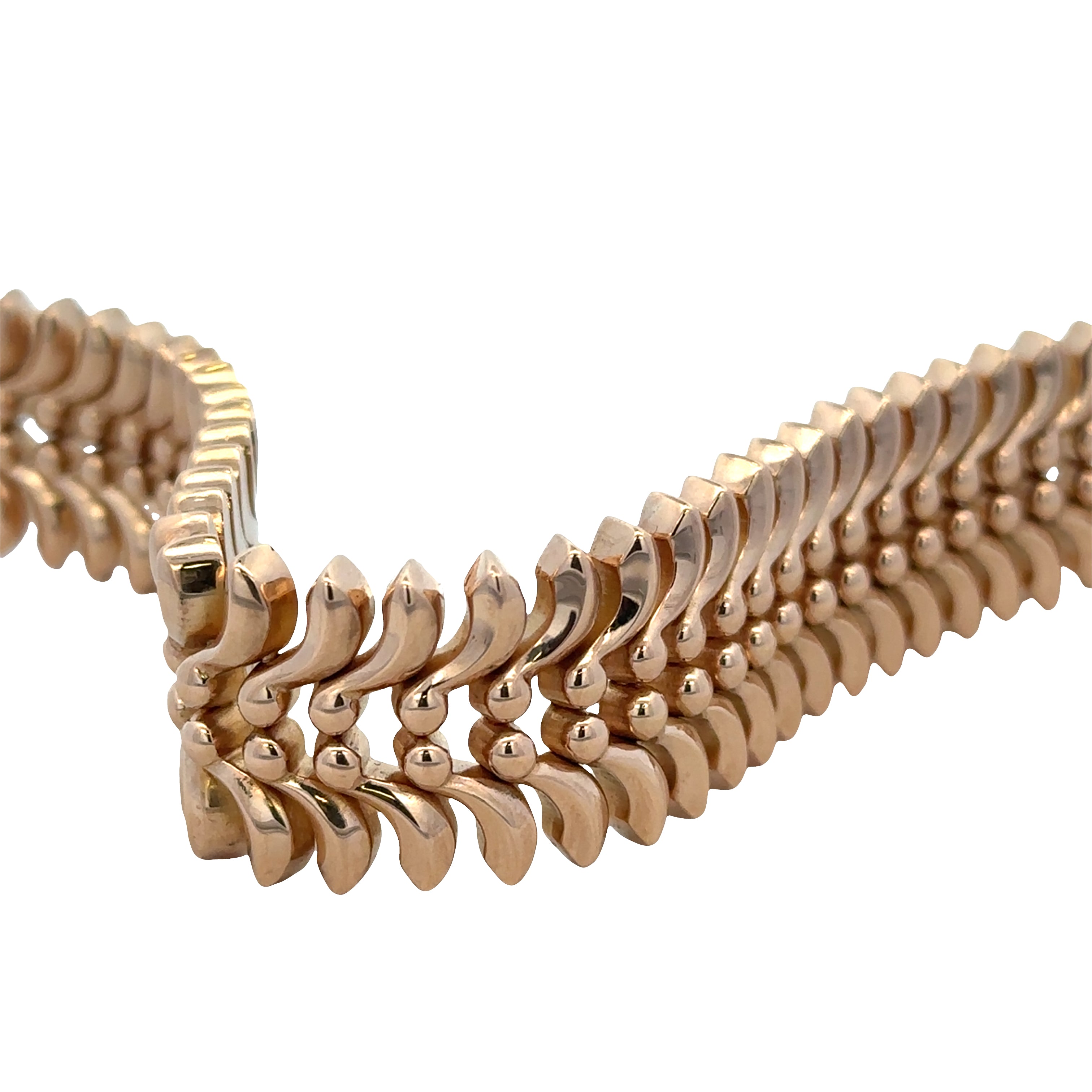 Vintage Retro 18k Rose Gold Statement Bracelet – Circa 1940s – 7.5"