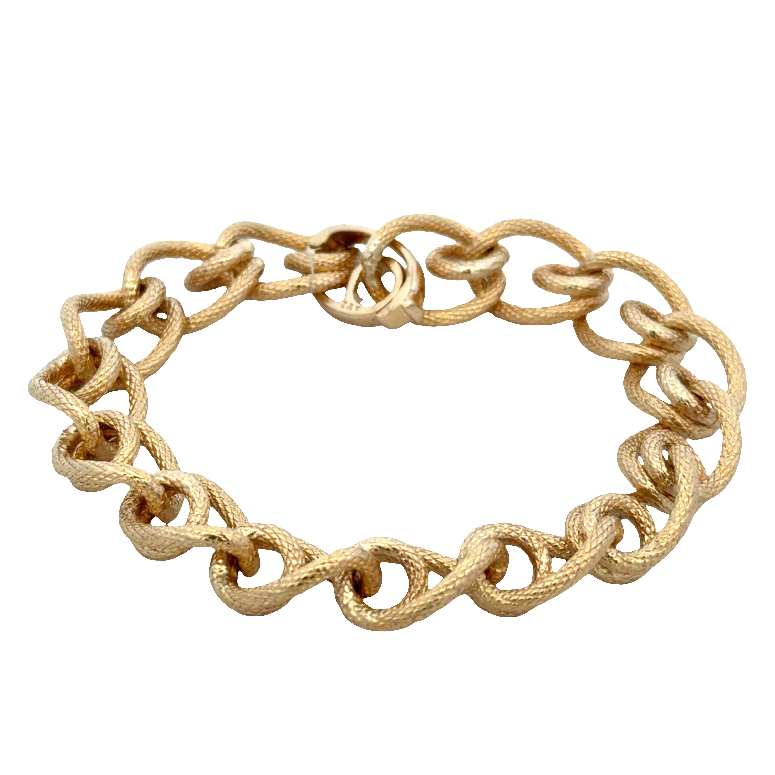 14k Yellow Gold Textured Fancy Link Charm Bracelet – 7"