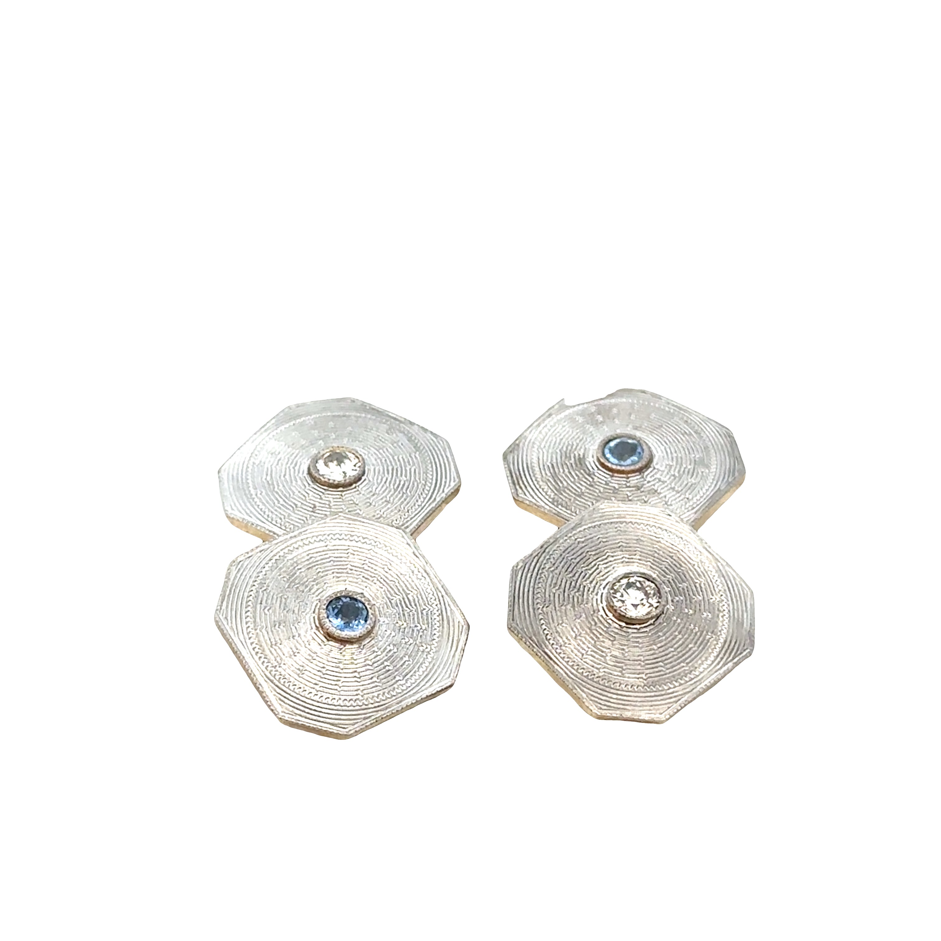Vintage Art Deco 14k White & Yellow Gold Sapphire & Diamond Cuff Links