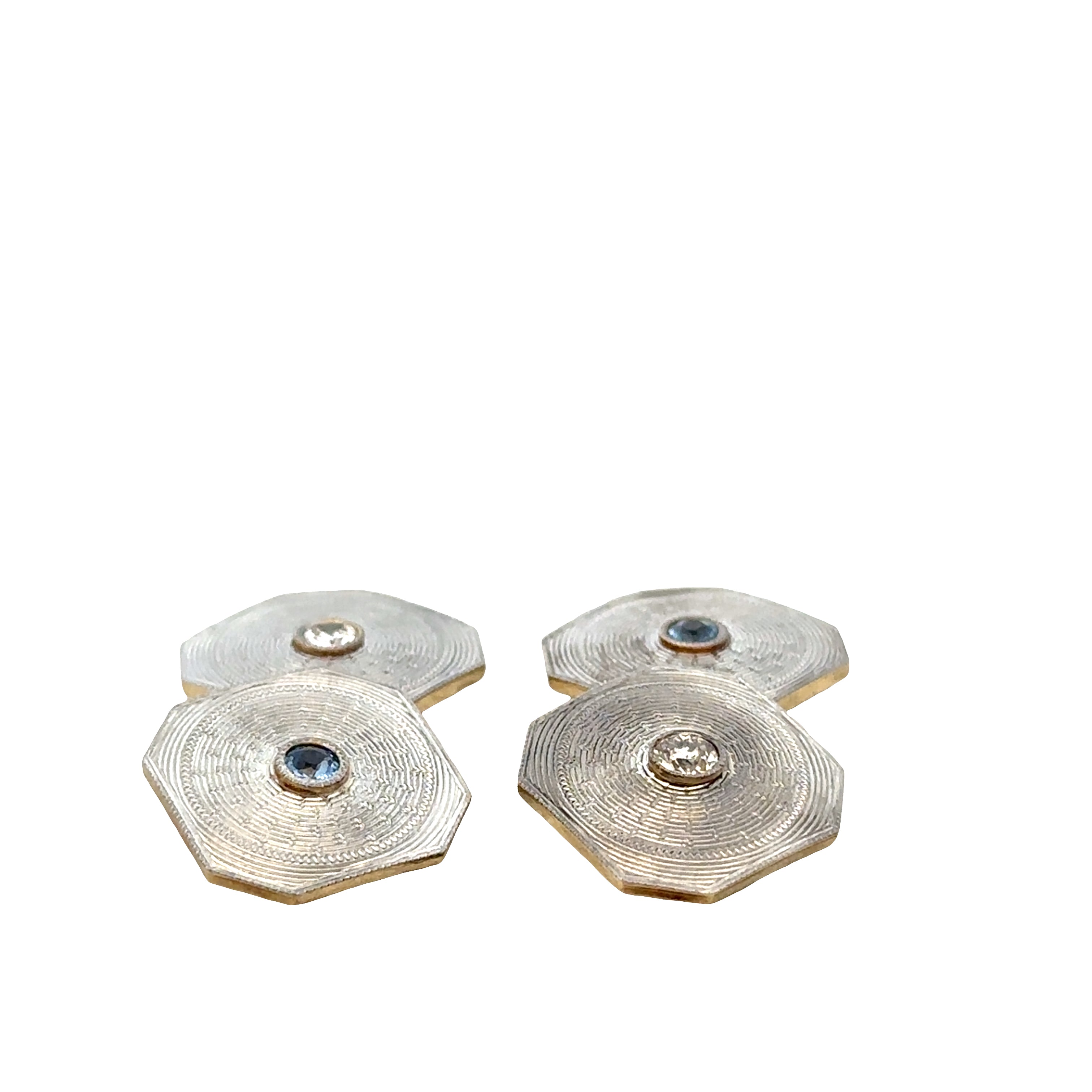 Vintage Art Deco 14k White & Yellow Gold Sapphire & Diamond Cuff Links
