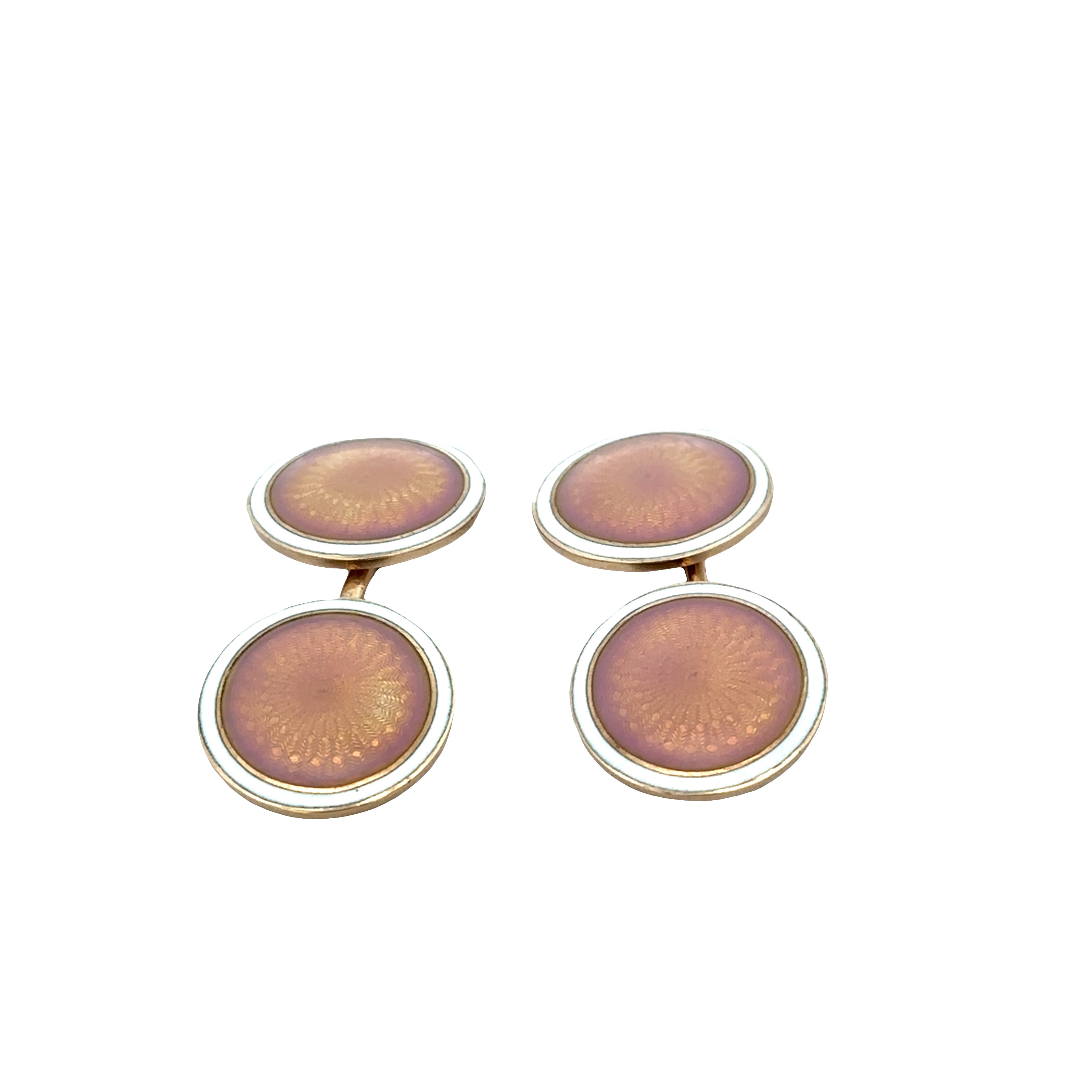 Antique Art Deco 14k Yellow Gold Guilloché Enamel Cuff Links Circa 1920s