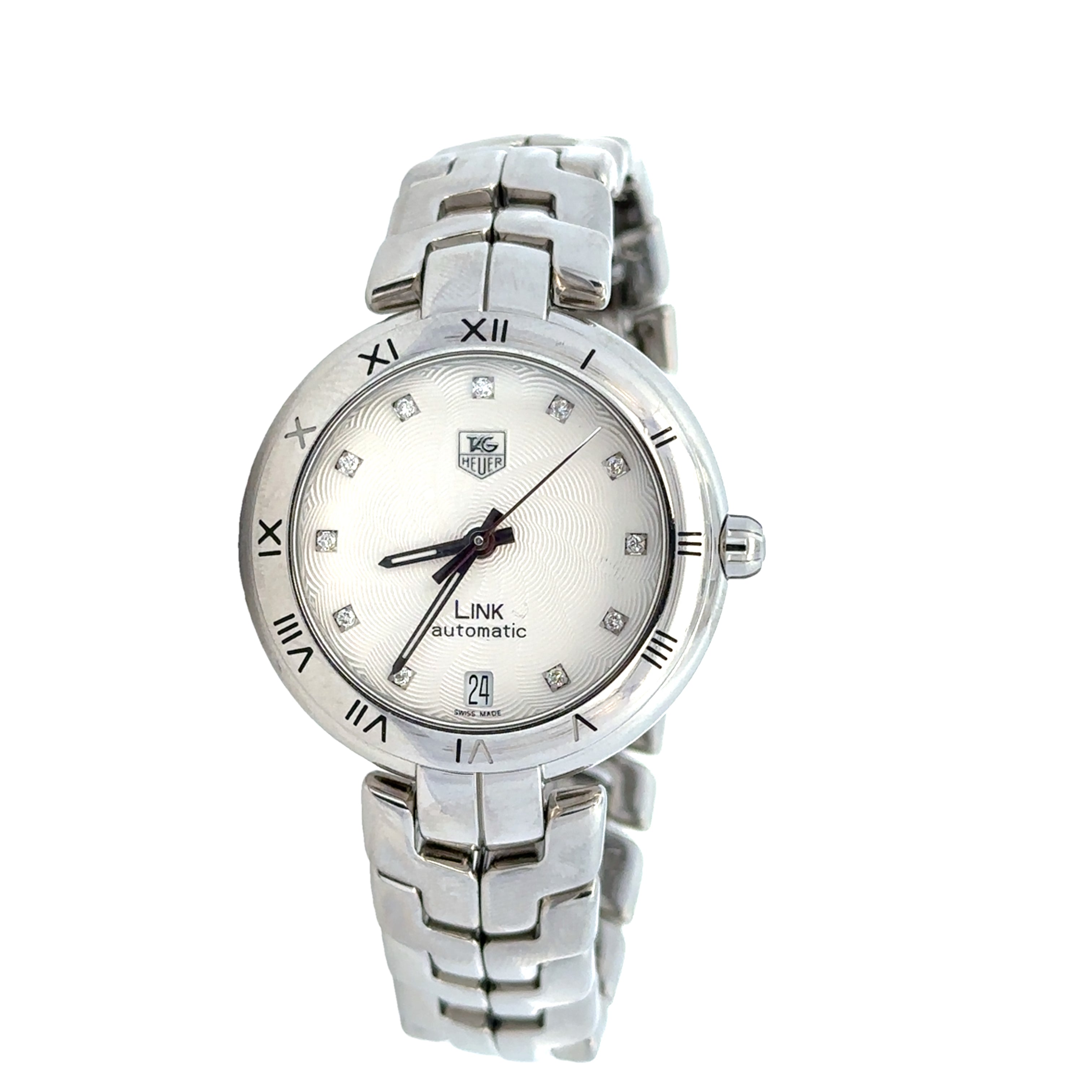 Estate Stainless Steel Tag Heuer Link Automatic Wristwatch with Diamond Dial