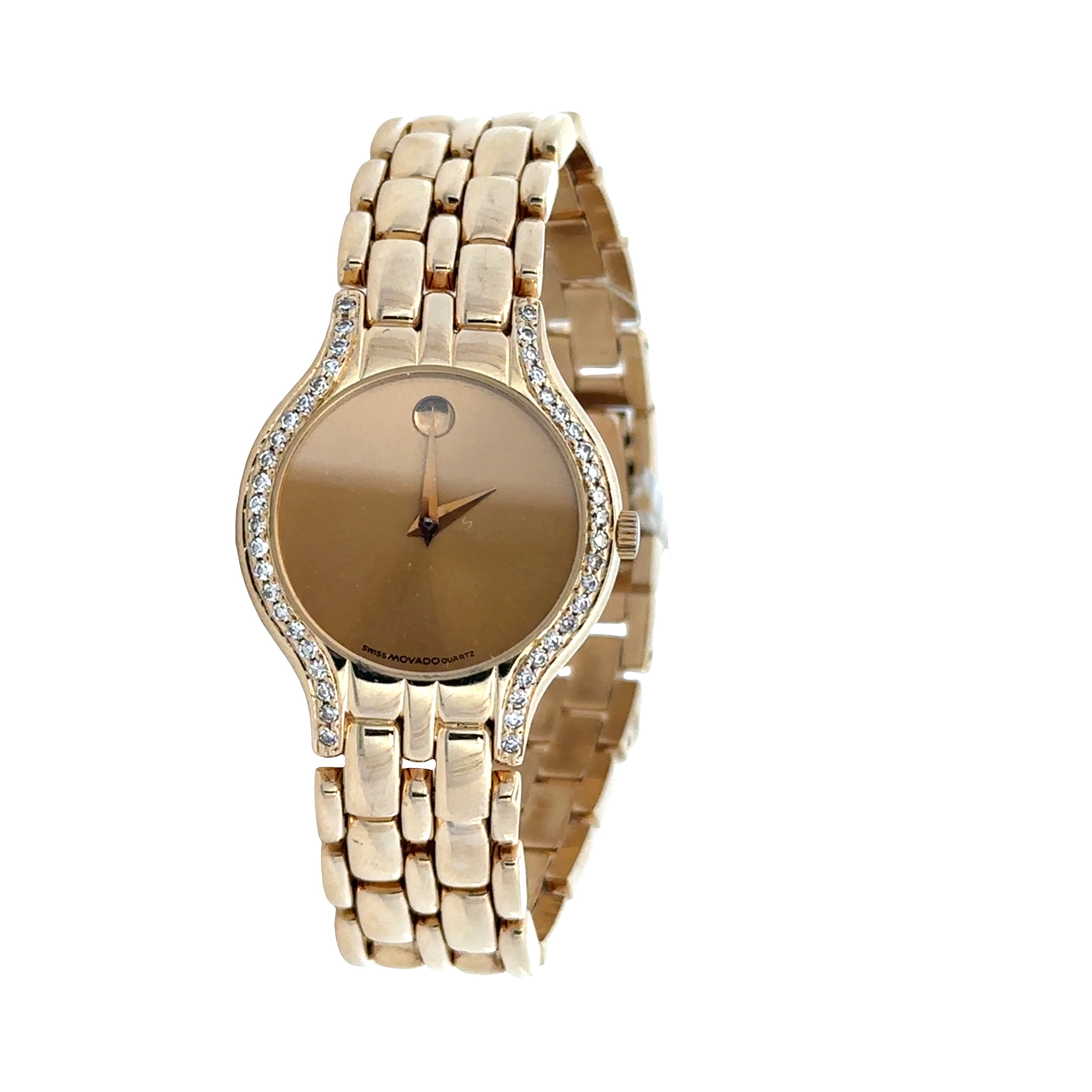 Pre-Owned 14k Yellow Gold Movado Museum Diamond Bezel Wristwatch – 24mm