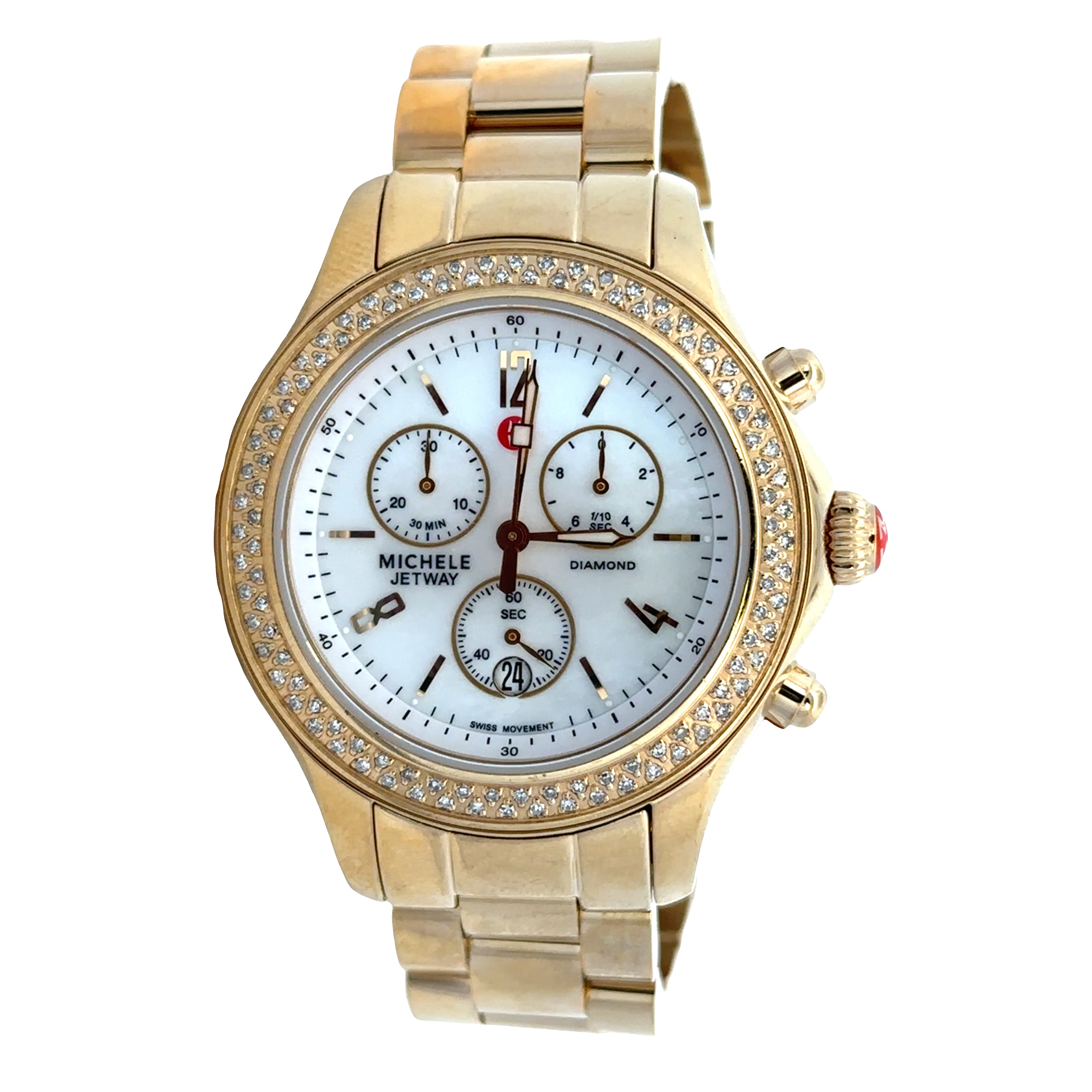 Pre-Owned Michele "Jetway" Gold-Plated Sterling Silver Wristwatch – Ref. MW17A01B0025
