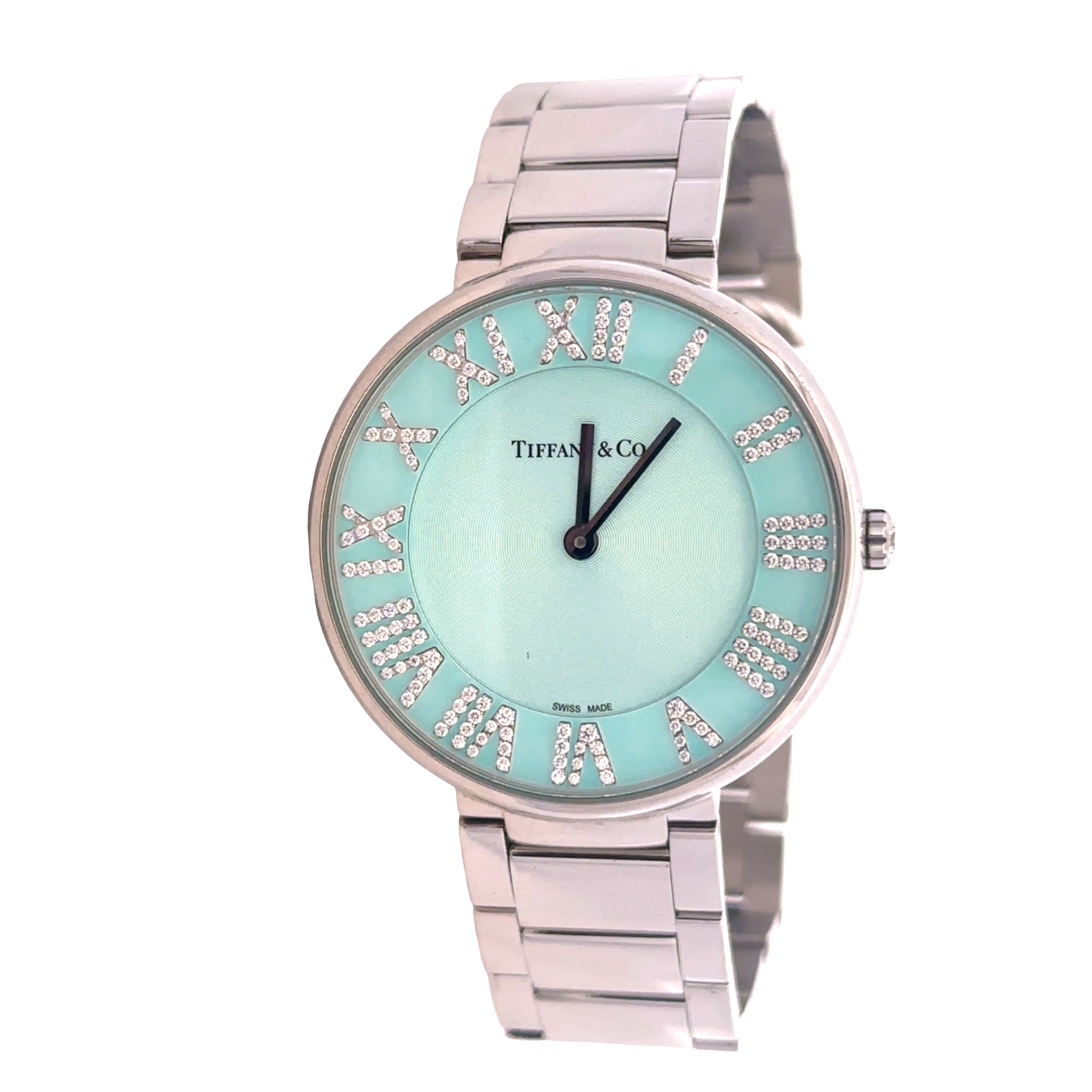 Pre-Owned Tiffany & Co. Atlas Wristwatch with Tiffany Blue Dial & Diamond Roman Numerals – 34mm