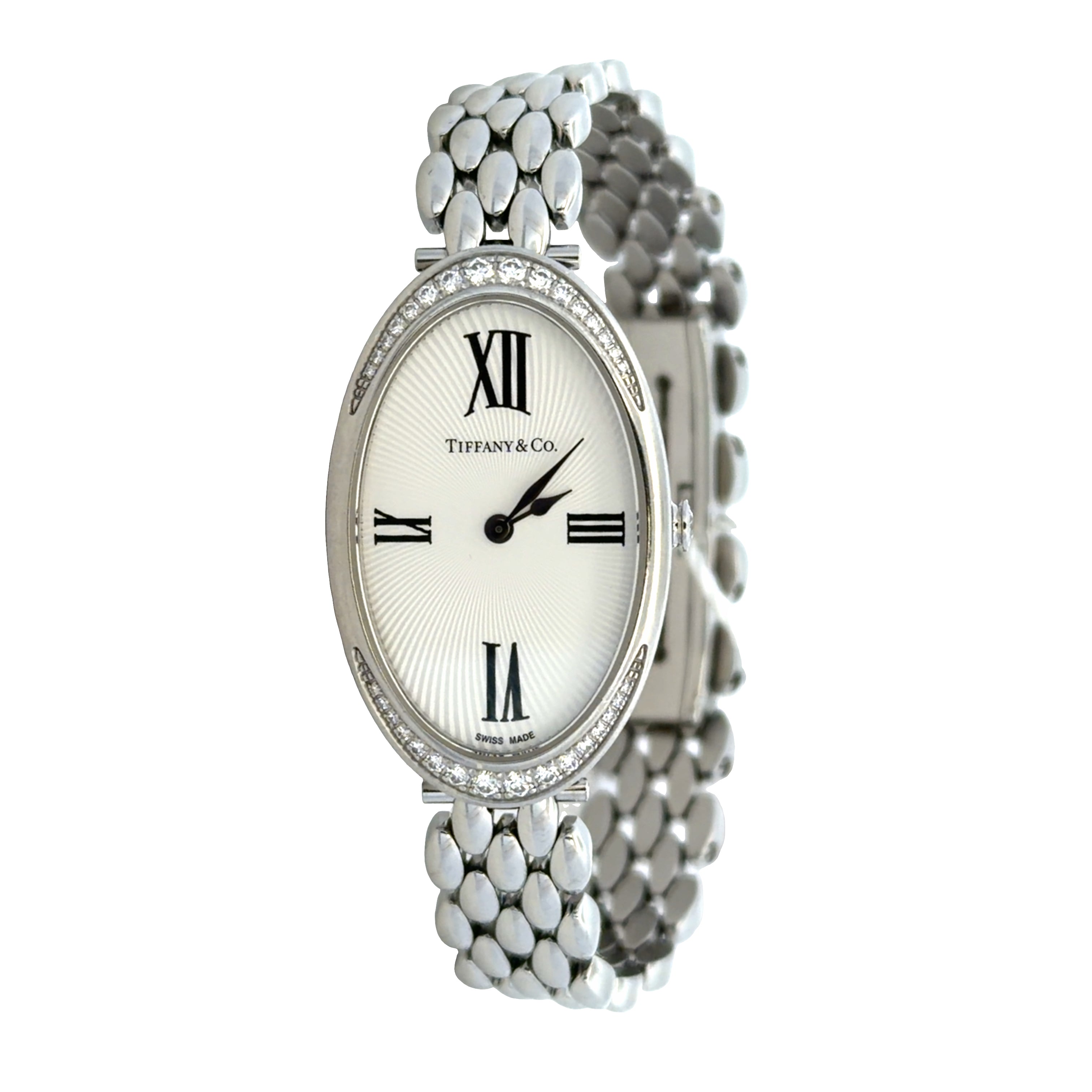 Estate Tiffany & Co. Stainless Steel Diamond Bezel Wristwatch – Reference T1F166085 – 21 x 34mm