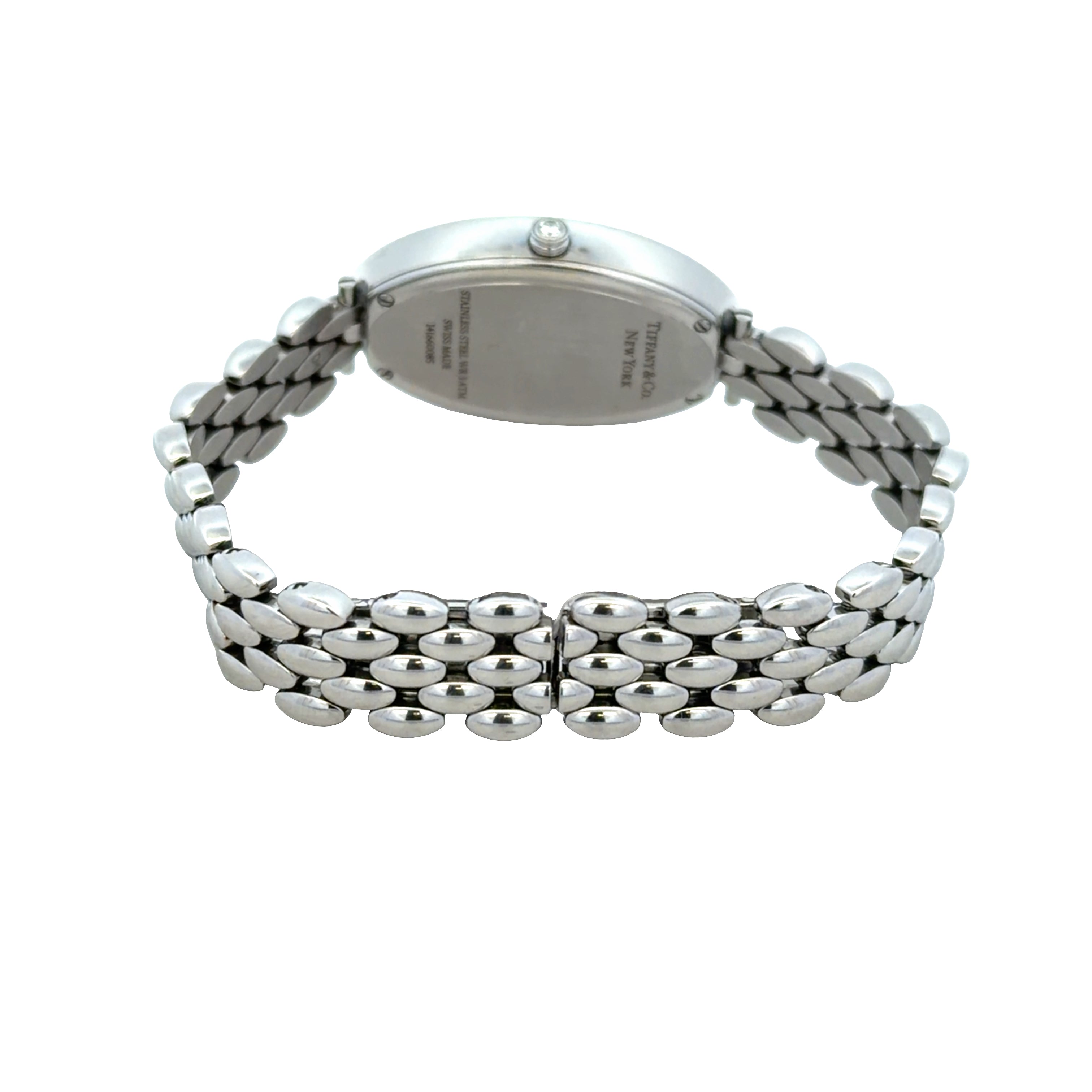 Estate Tiffany & Co. Stainless Steel Diamond Bezel Wristwatch – Reference T1F166085 – 21 x 34mm