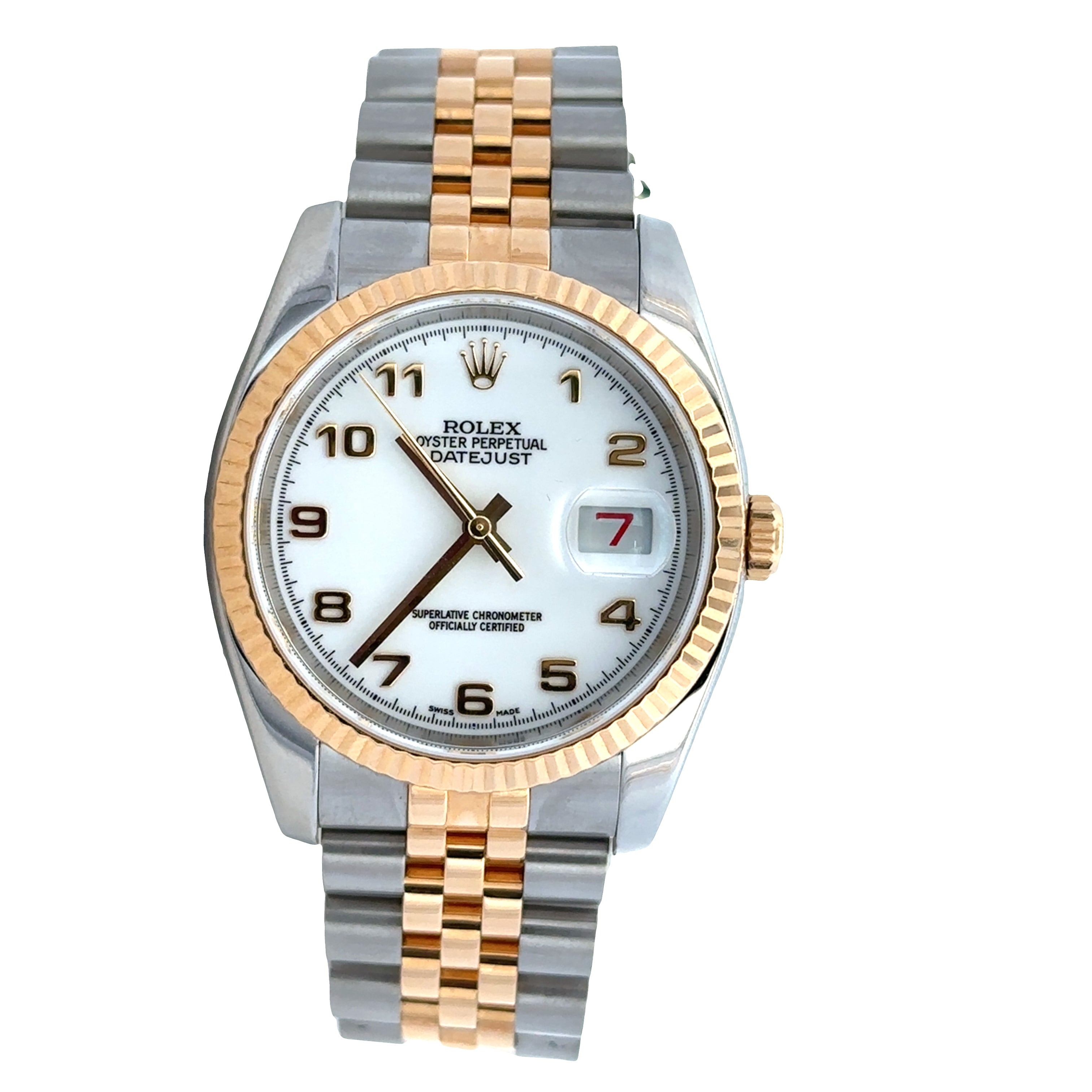 Pre Owned Rolex Datejust Ref. 116233 Stainless Steel & 18k Yellow Gold White Dial Watch with Box & Card