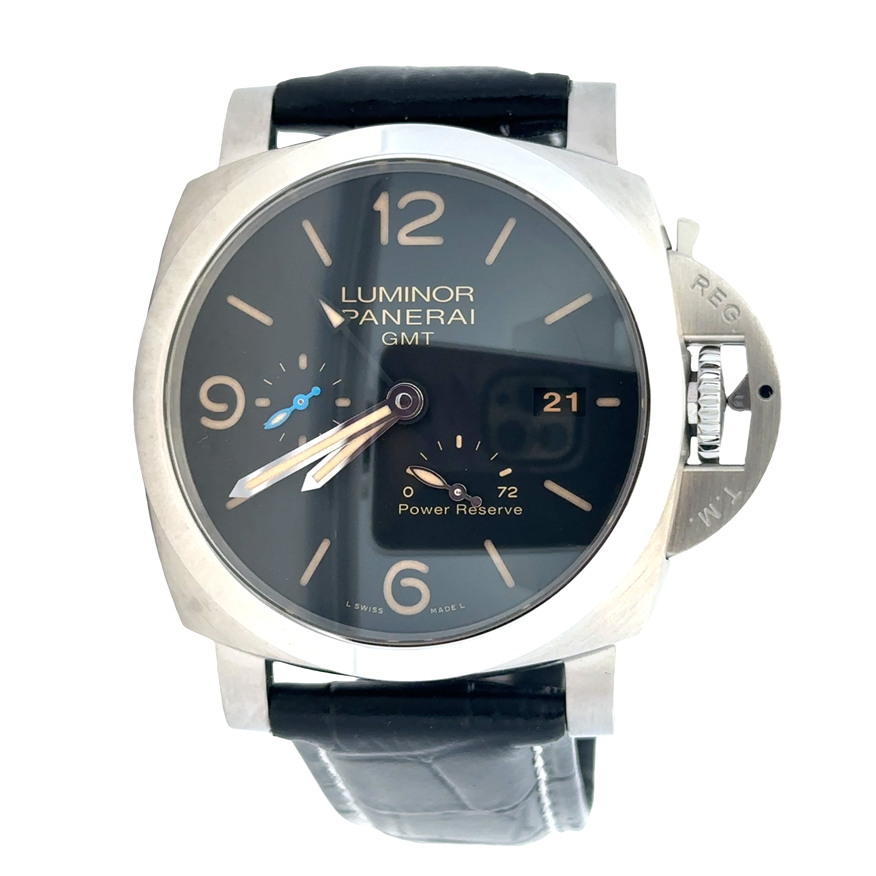 Pre Owned Panerai Luminor 1950 GMT Ref. PAM01321 Stainless Steel Automatic Watch with Box & Card