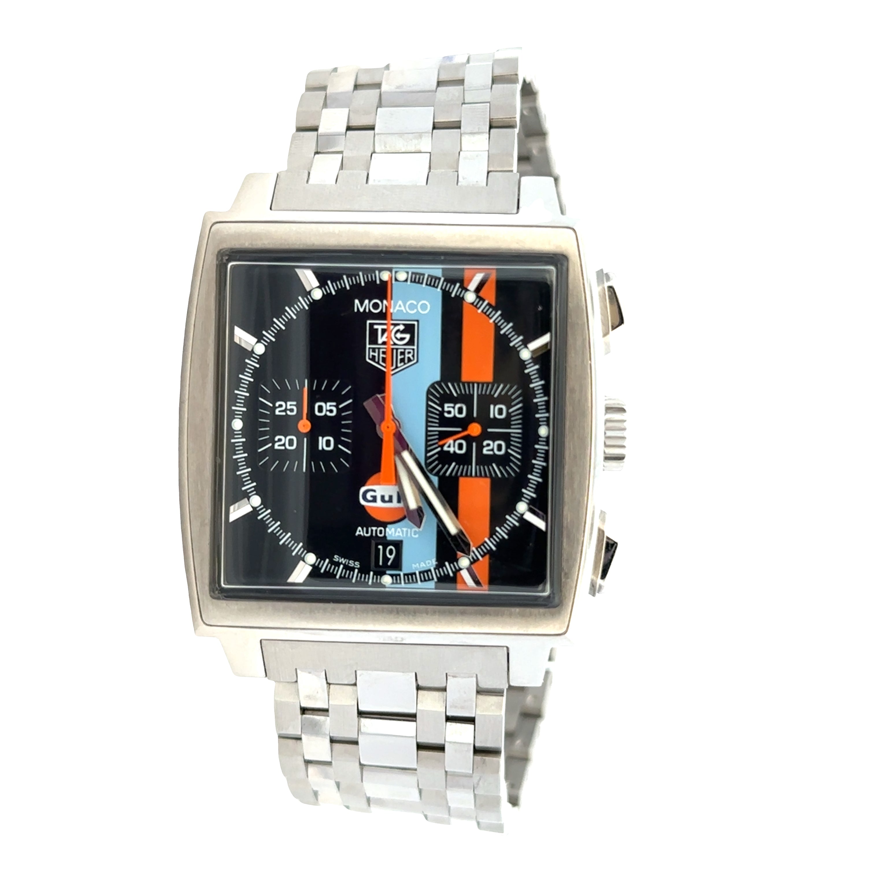 Pre-owned Tag Heuer Monaco "Gulf" Limited Edition Stainless Steel Wristwatch – Ref. CW211A, Circa 2007