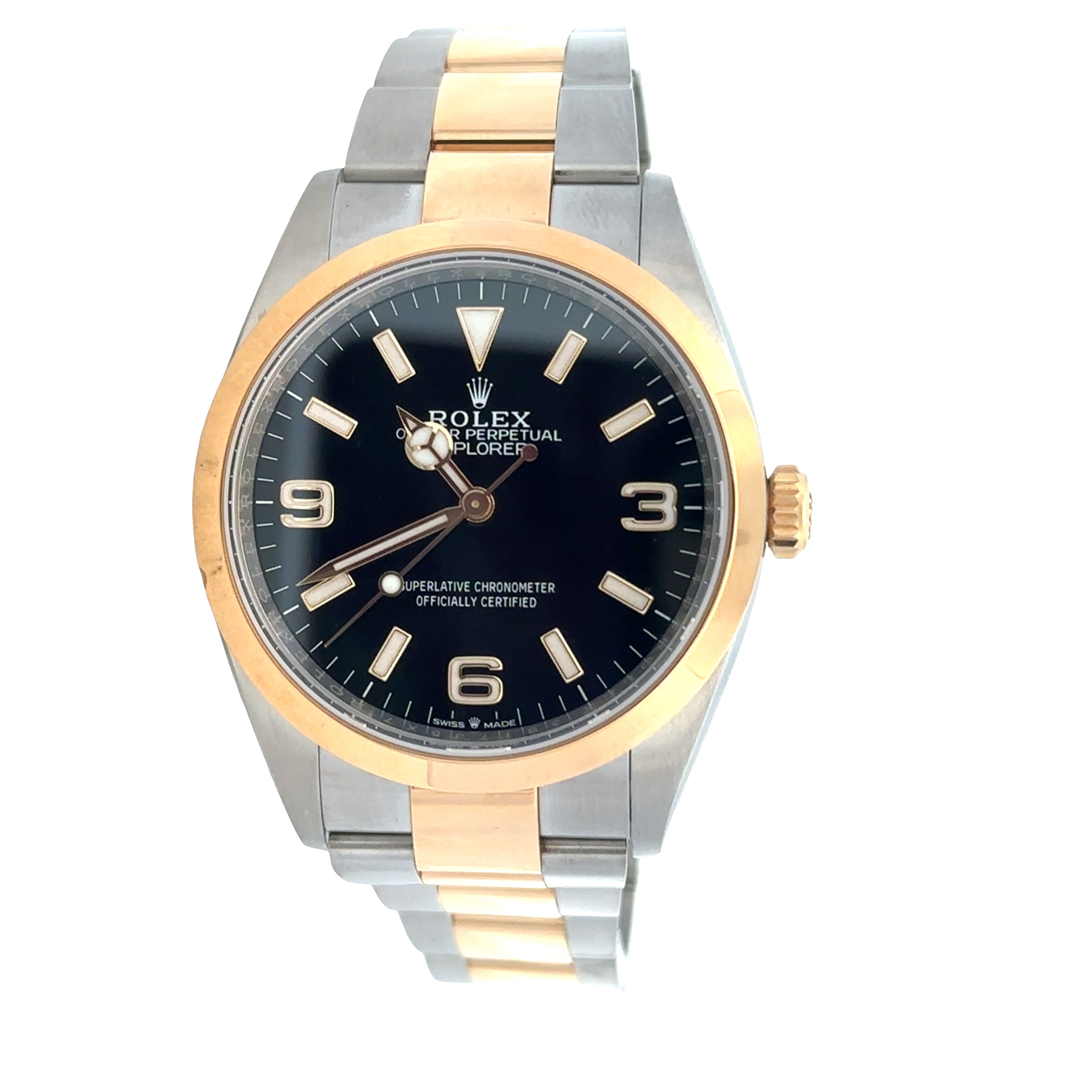 Pre Owned Rolex Explorer Ref. 124273 Stainless Steel & 18k Yellow Gold Automatic Watch with Box & Card