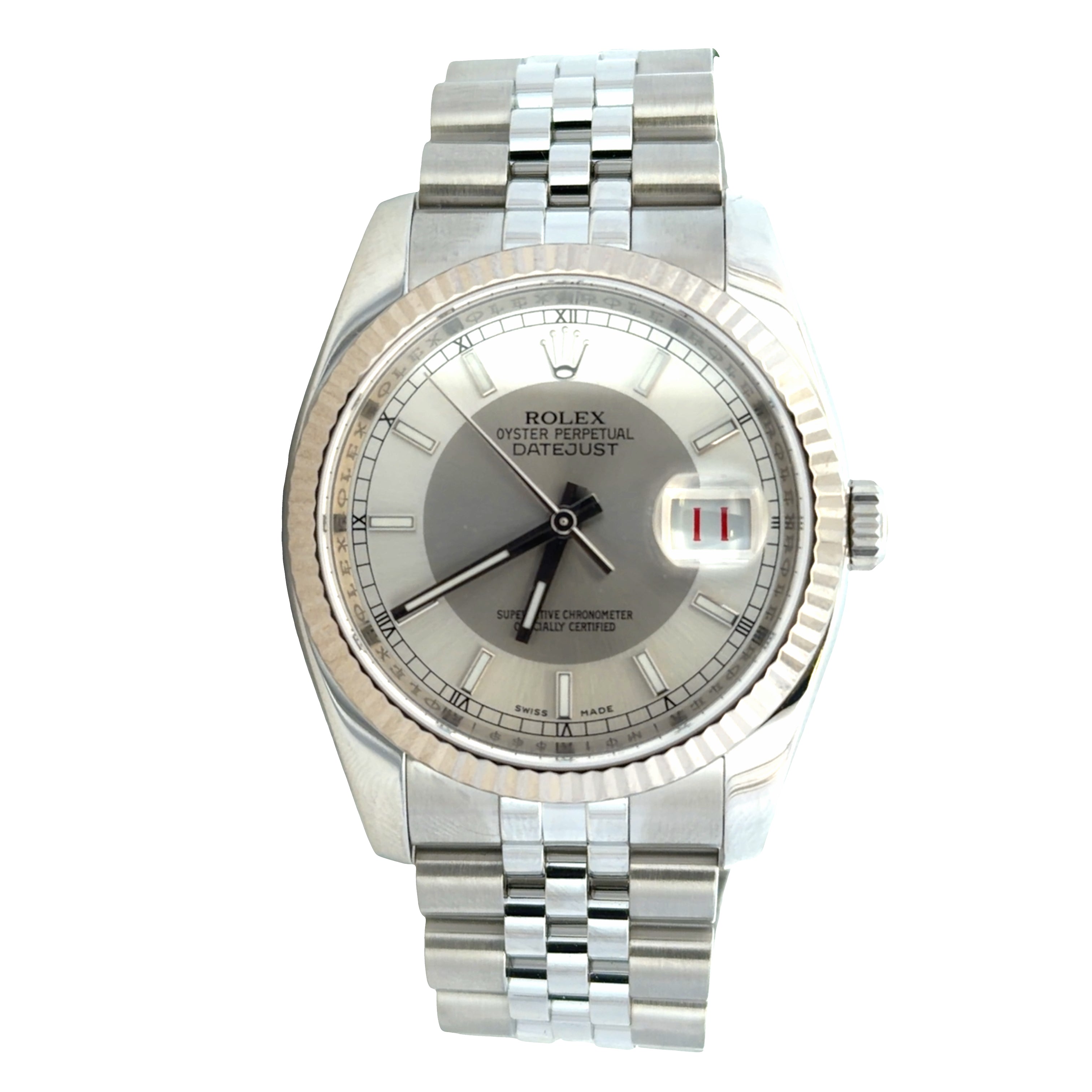 Pre-Owned Rolex Datejust Tuxedo Stainless Steel & 18k White Gold Wristwatch – Reference 116234 – 36mm
