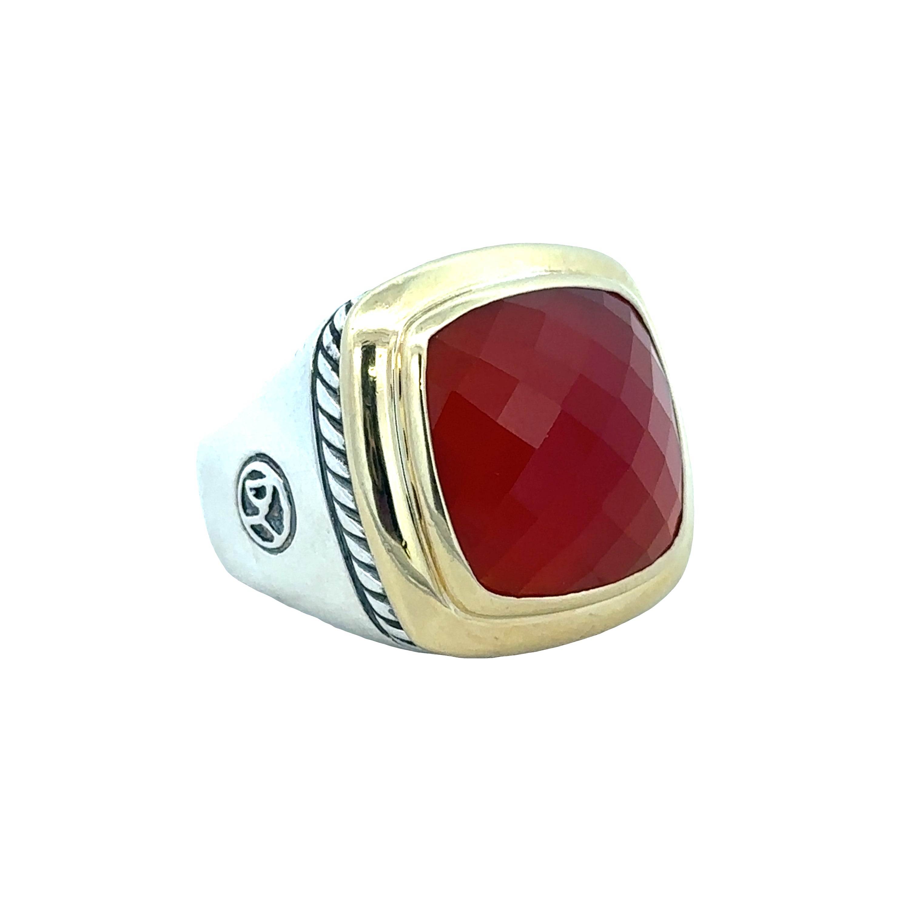 Estate David Yurman Sterling Silver & 18k Yellow Gold Carnelian Ring – Size 6
