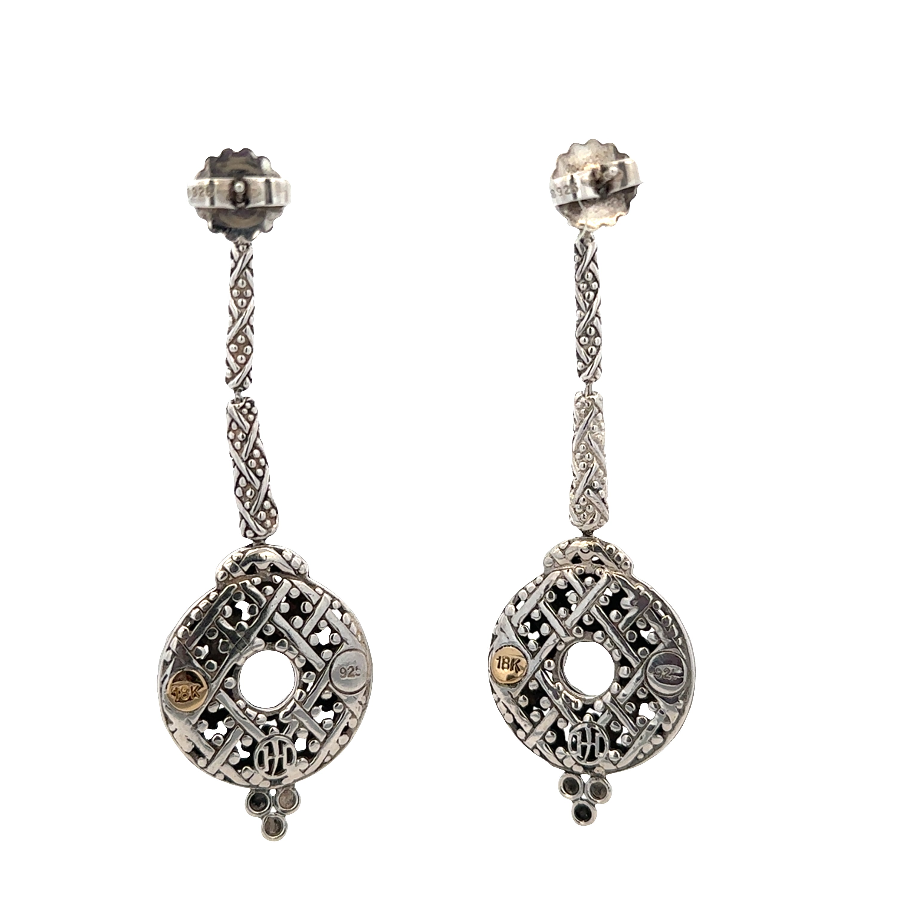 Estate John Hardy Sterling Silver & 18k Yellow Gold Dot Collection Dangle Earrings