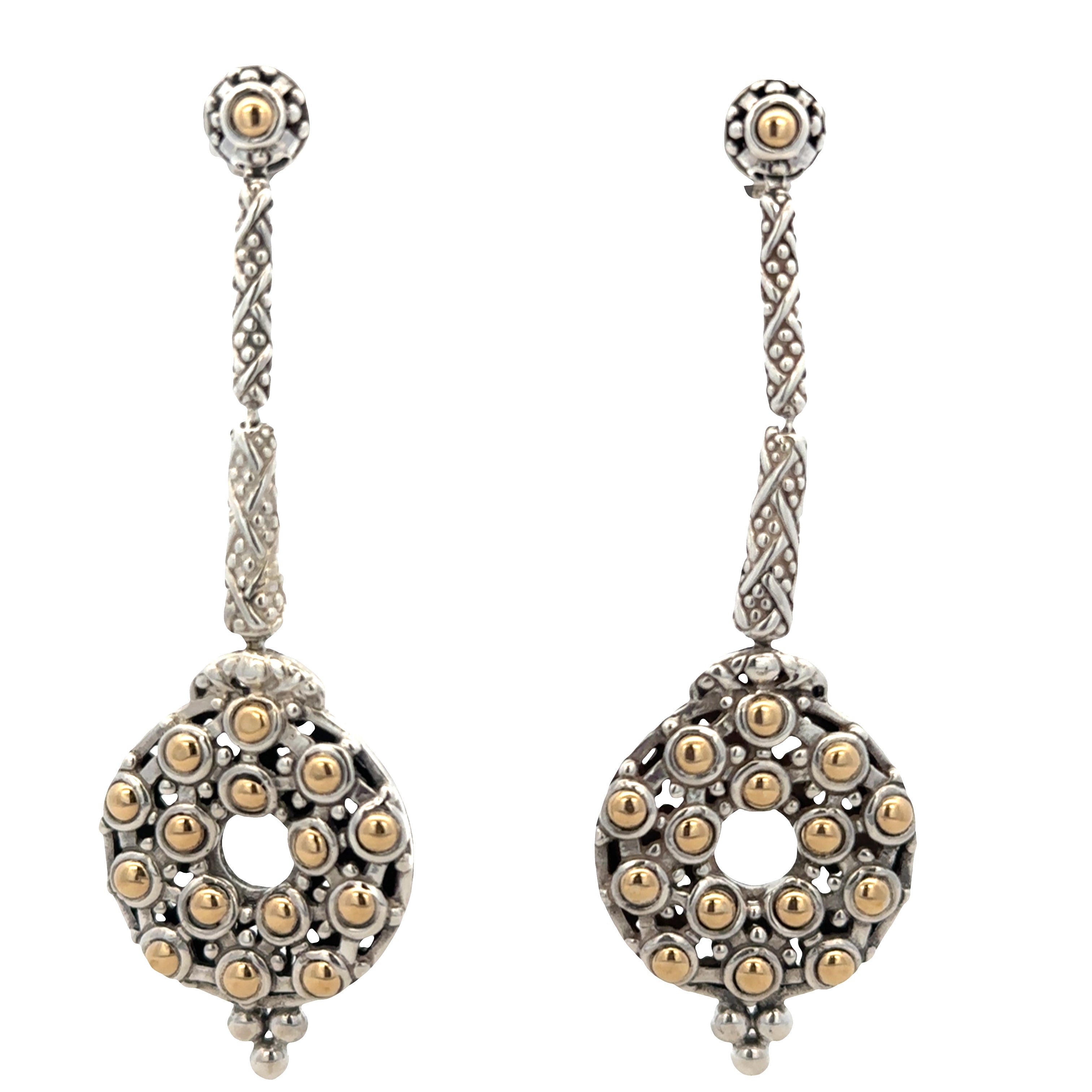 Estate John Hardy Sterling Silver & 18k Yellow Gold Dot Collection Dangle Earrings