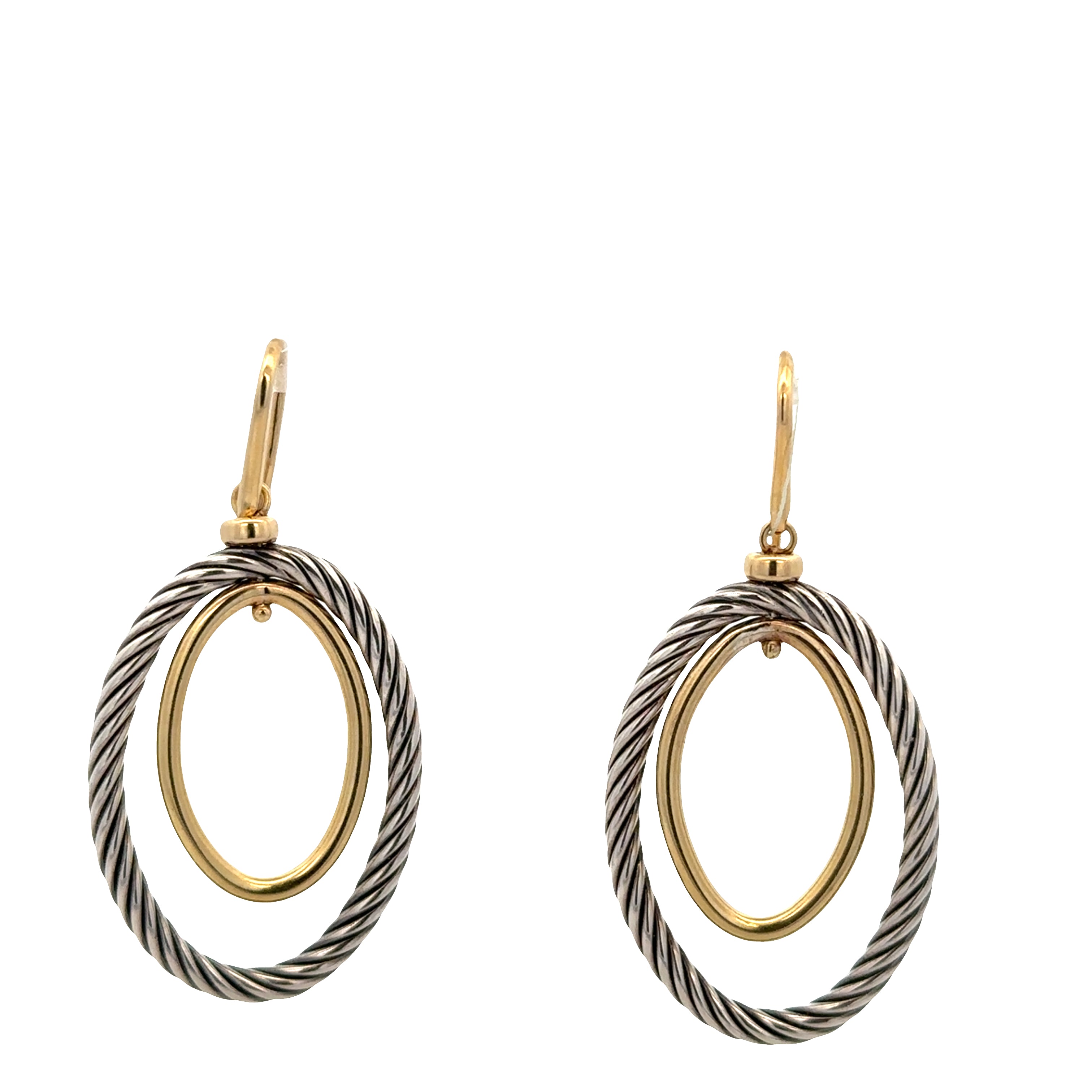 Estate Sterling Silver & 18k Yellow Gold Mobile Drop Earrings