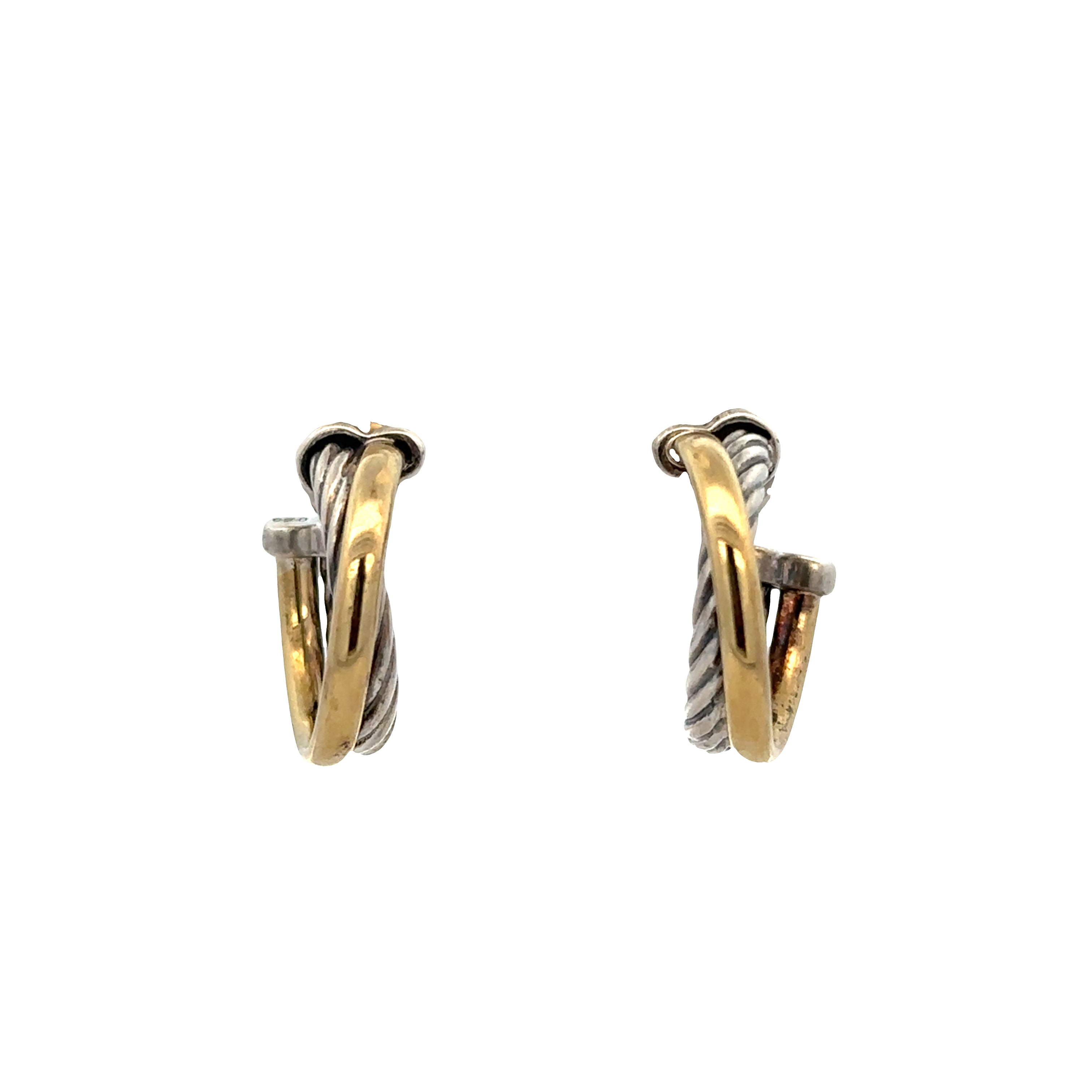 Estate Sterling Silver & 18k Yellow Gold Cable Hoop Earrings – 5/8 Inch